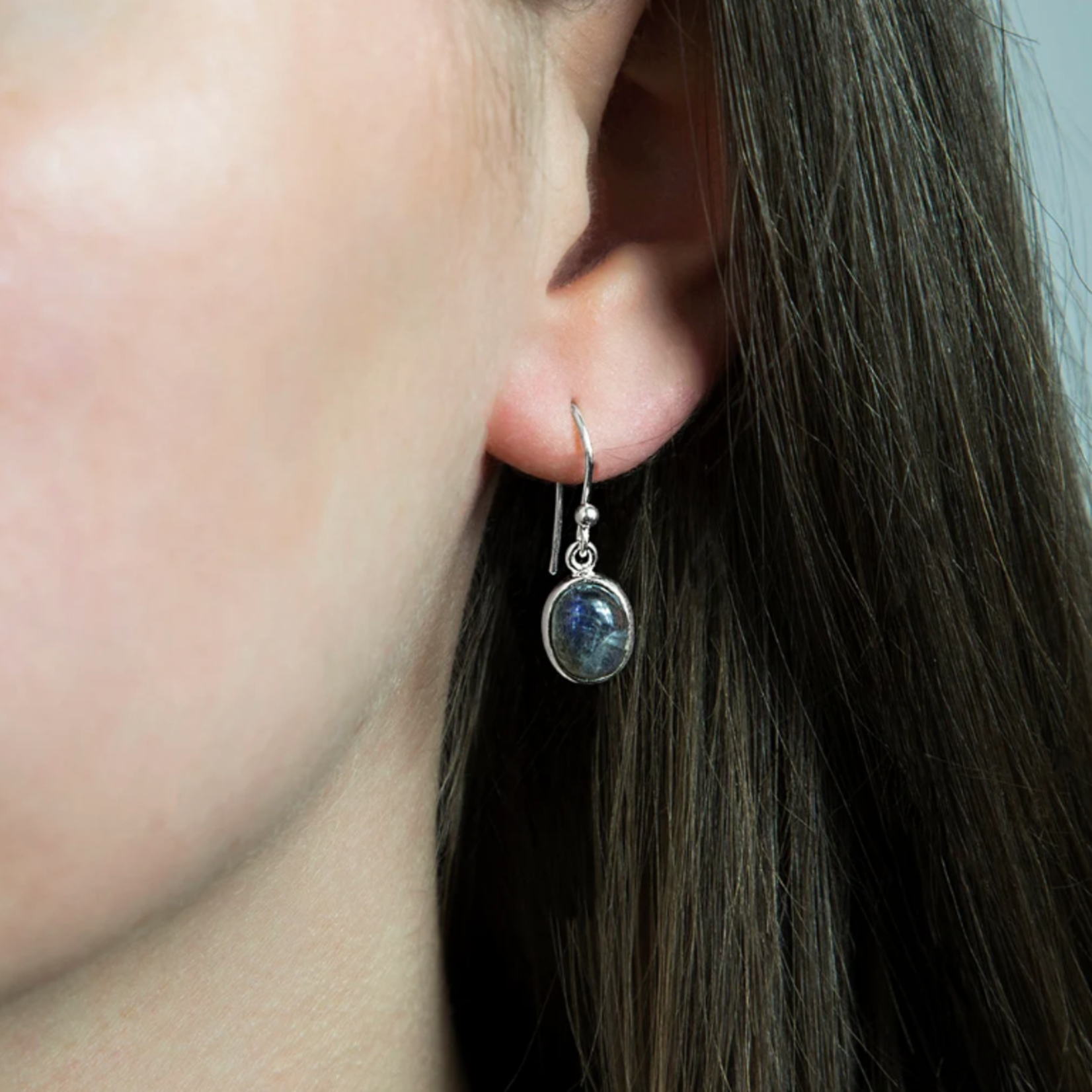 Oval Labradorite Drop Serling Silver Earrings - E