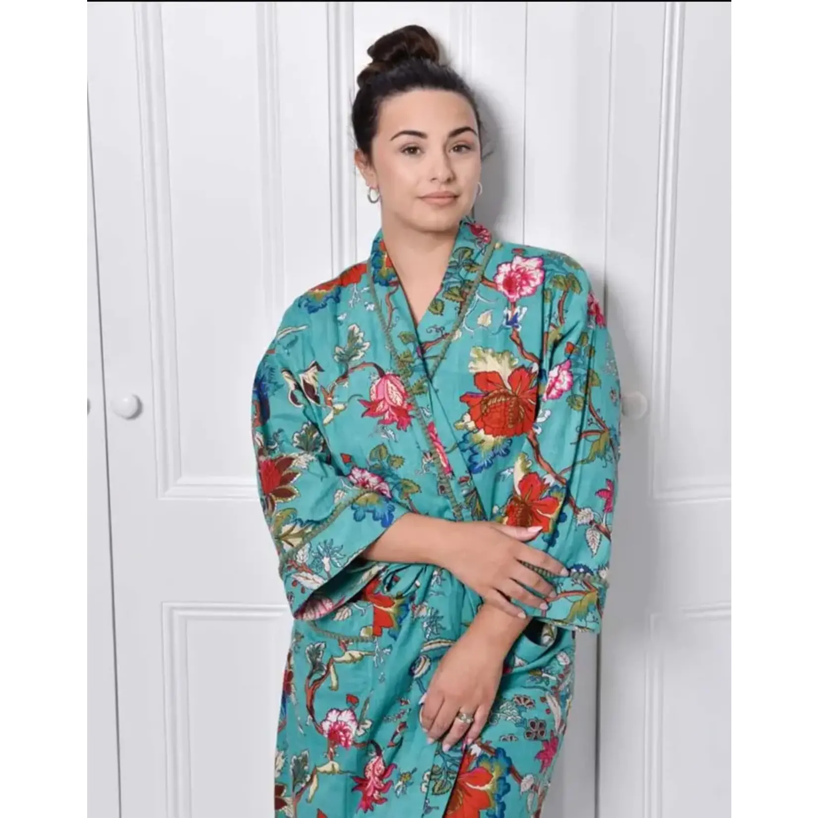 Powell Craft Teal Exotic Flower Dressing Gown