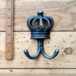 IRON RANGE Double Robe Hook KING'S CROWN Cast Ant Iron 100 x 140mm High