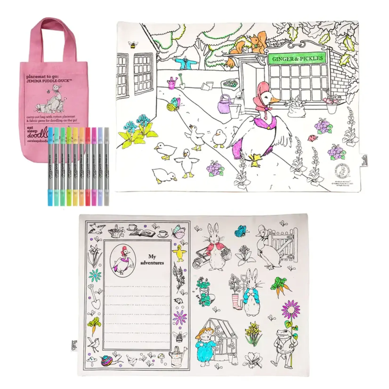 Eat Sleep Doodle Jemima Puddle-duck placemat to go - colour in & learn