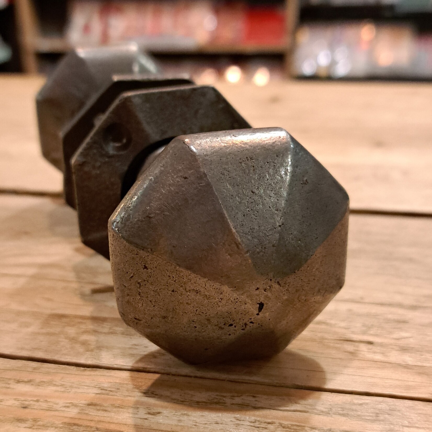IRON RANGE Large Octagonal Door handle knob + back Plates Cast Antique Iron  60mm point to point