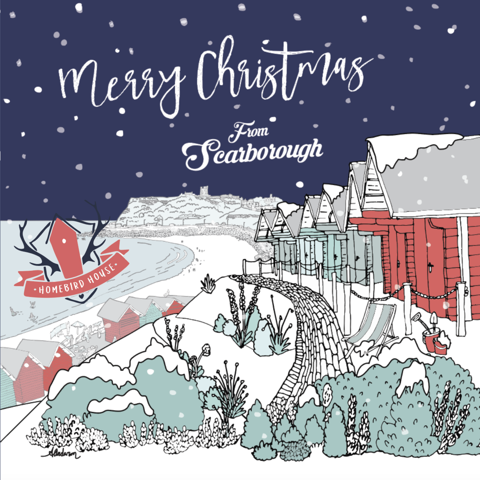2024 Red NORTH BAY CHALETS Christmas Card Alex Anderson Scarborough Illustration