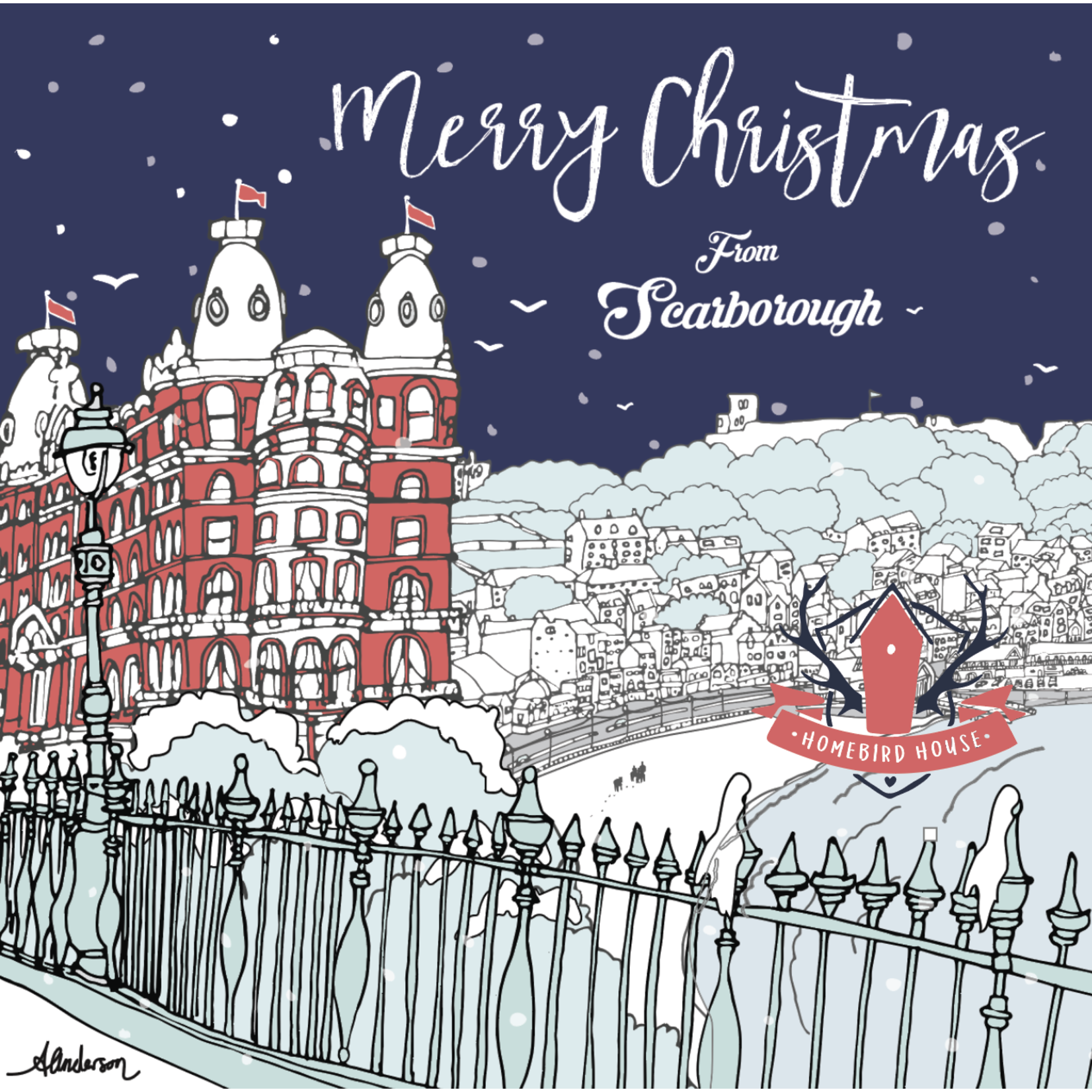 2024 Red GRAND SOUTH BAY Christmas Card Alex Anderson Scarborough Illustration