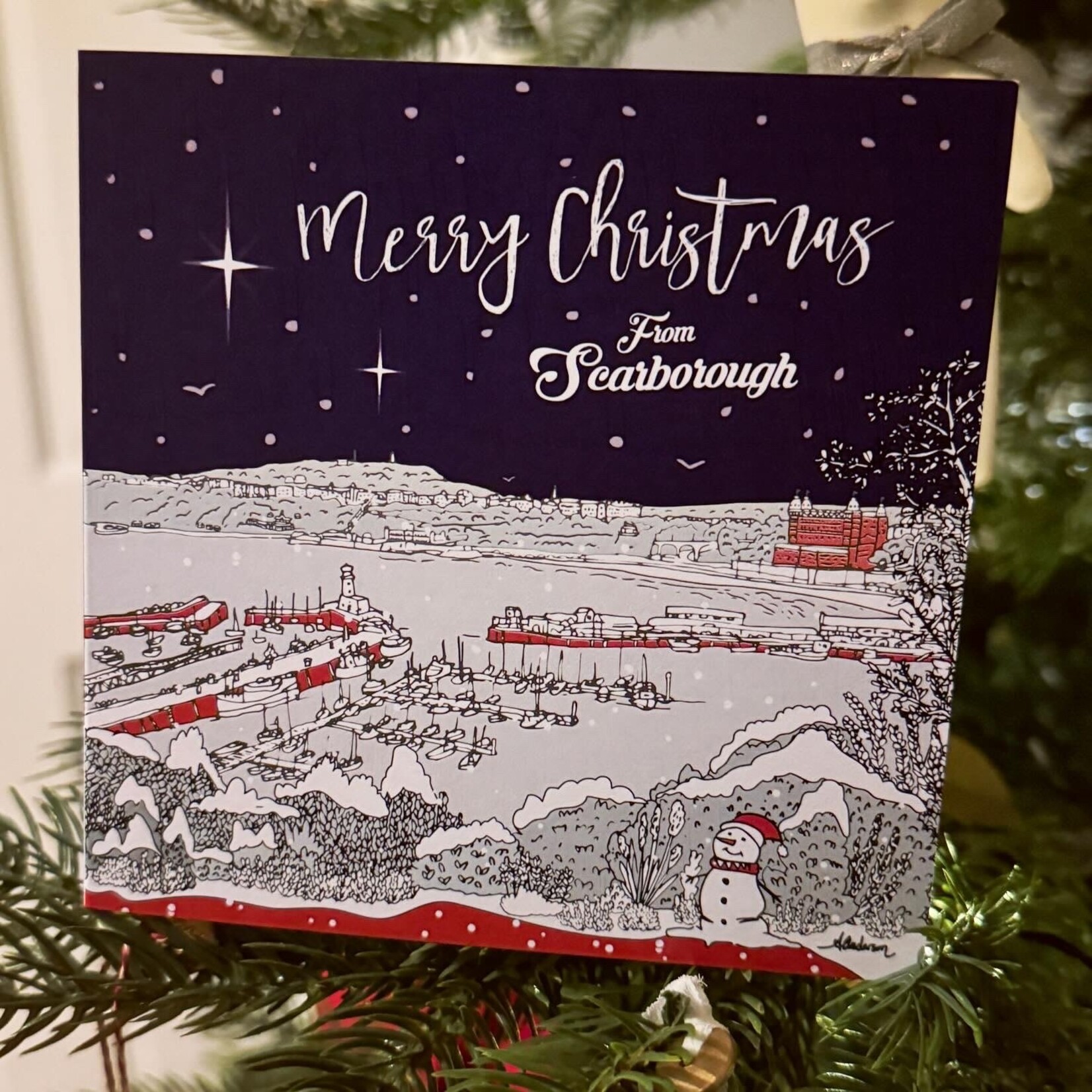 2023 Red HARBOUR Christmas Card Alex Anderson Scarborough Illustration