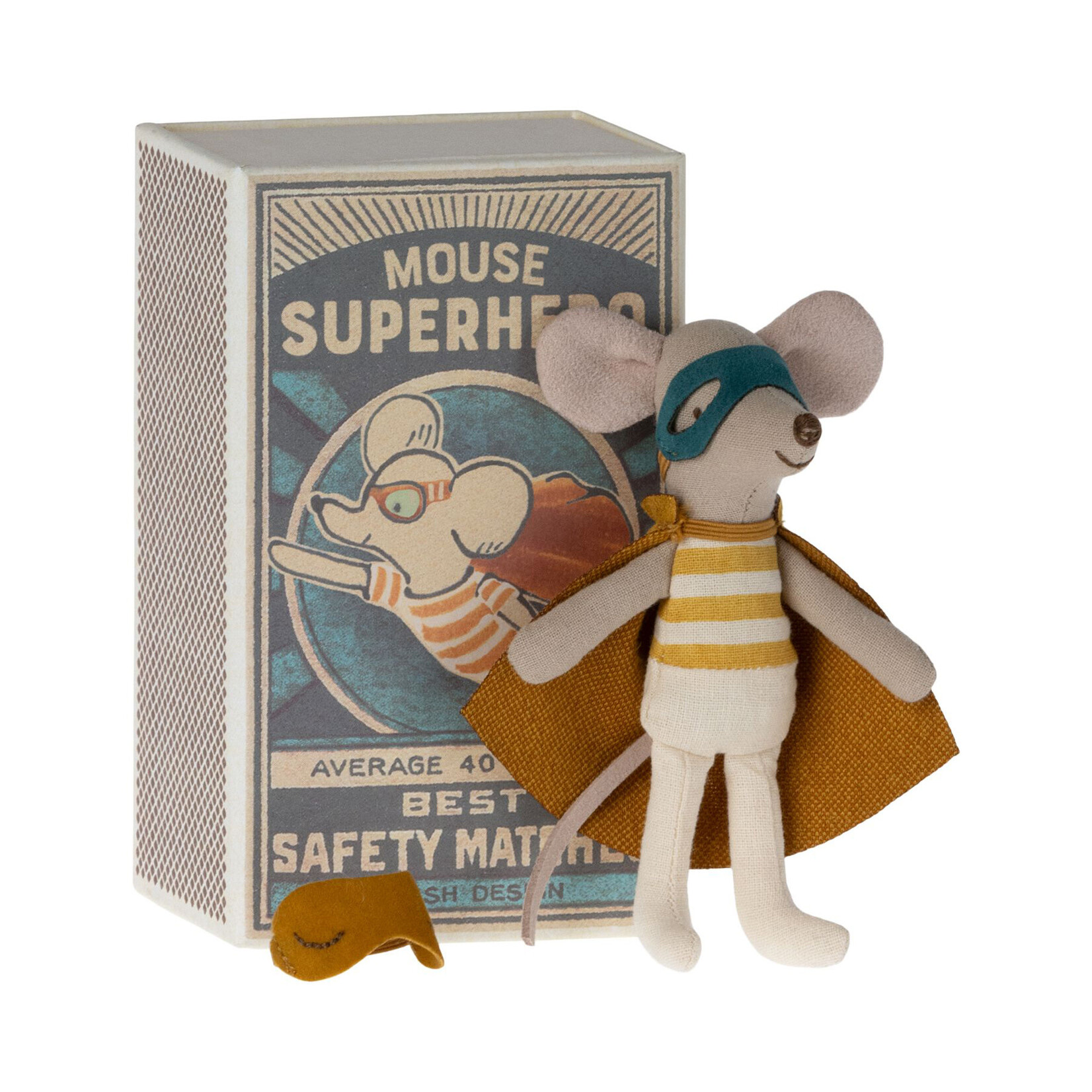 Maileg Maileg Super hero mouse, Little brother in matchbox