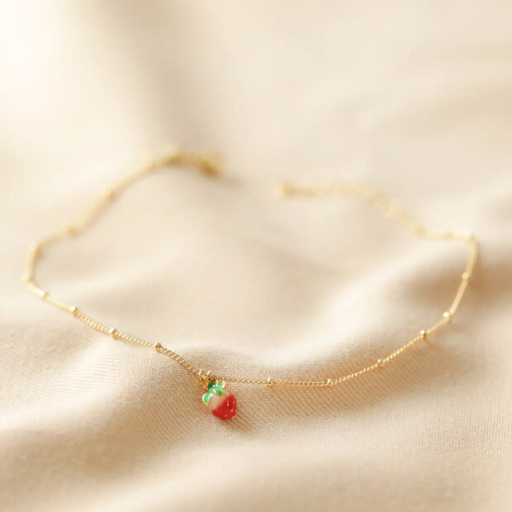 Lisa Angel Enamel Strawberry Charm Anklet in Gold