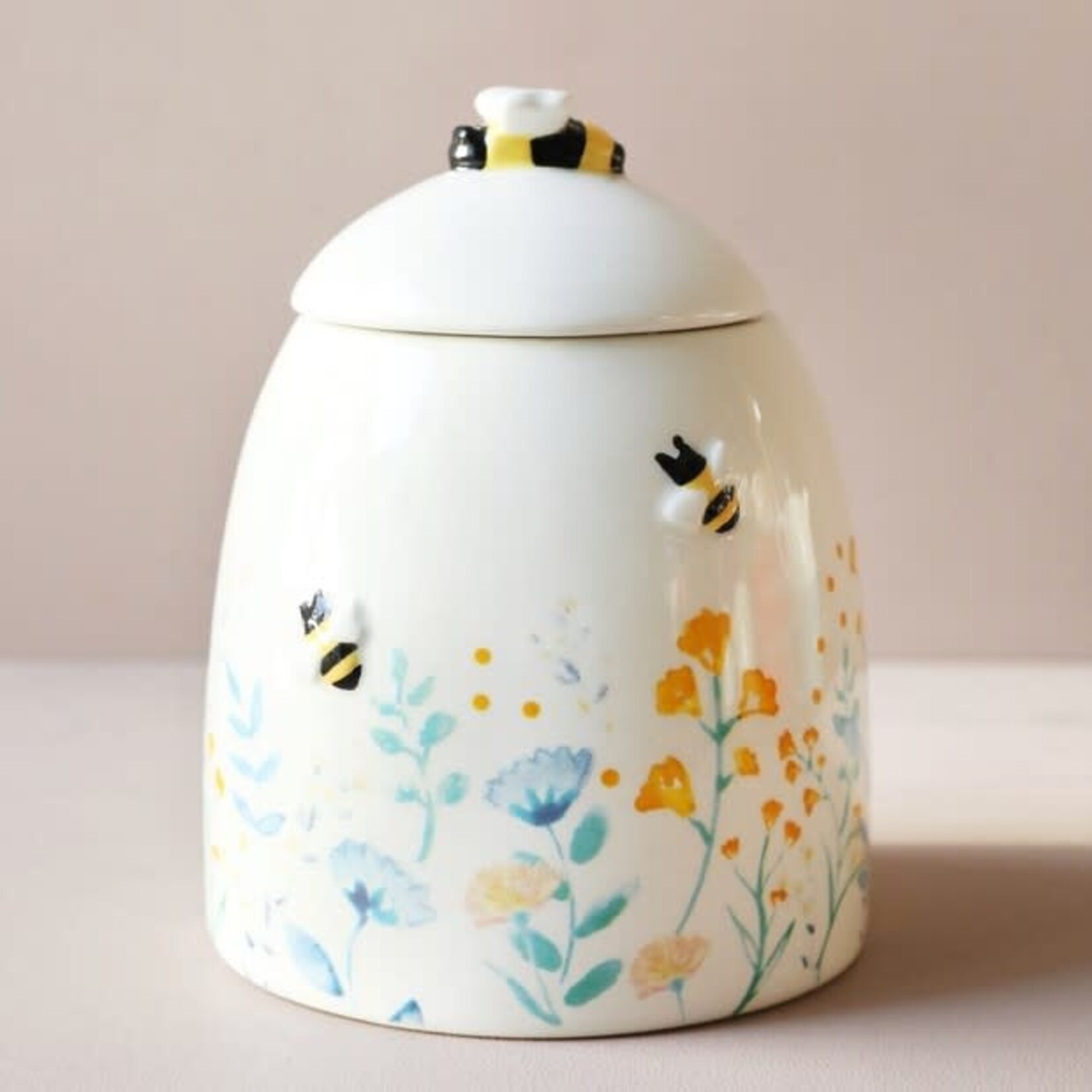 Lisa Angel Cornflower Blue Floral Bee Ceramic Jar