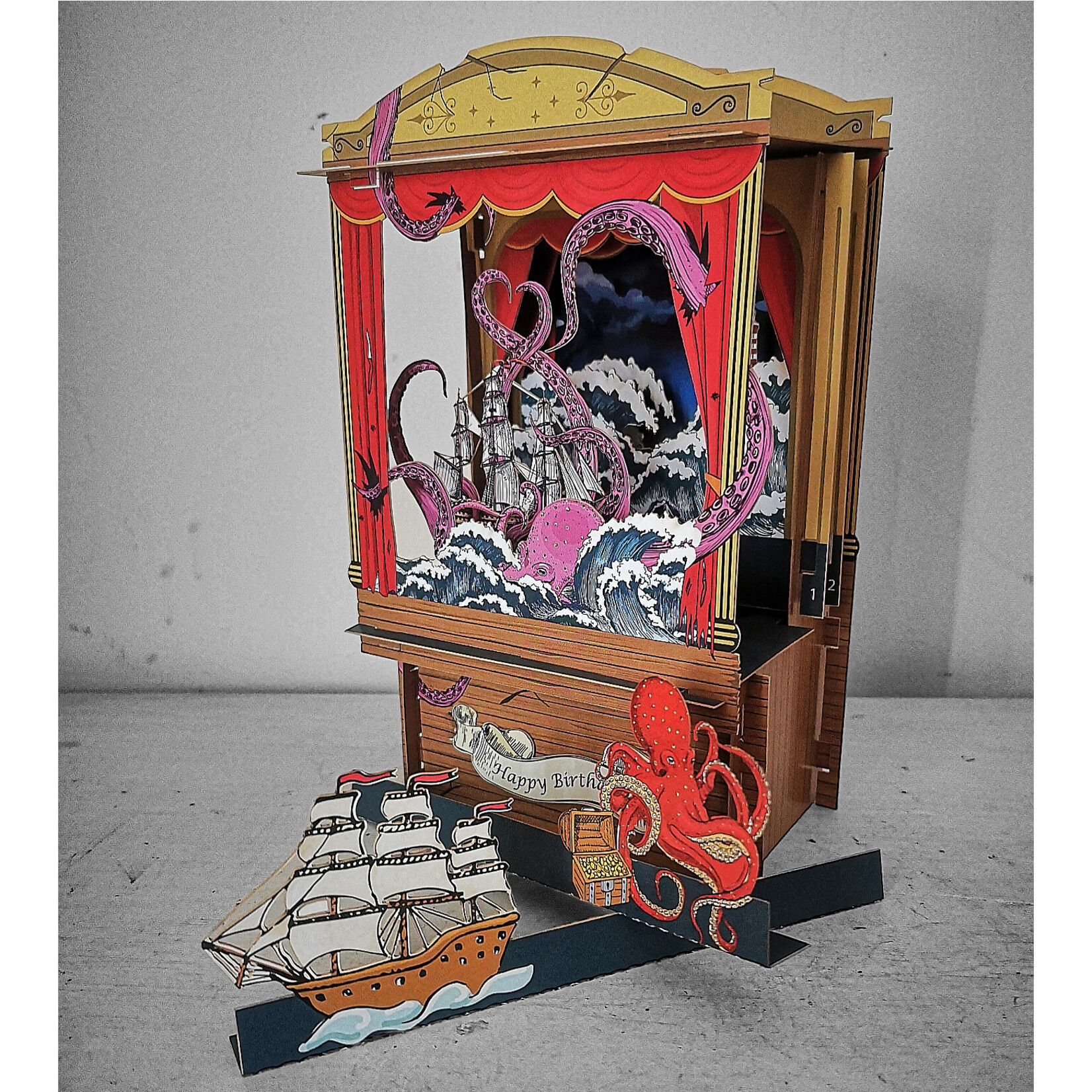 AllJoy Design Miniature Theatre Ships and Octopus 3D Card