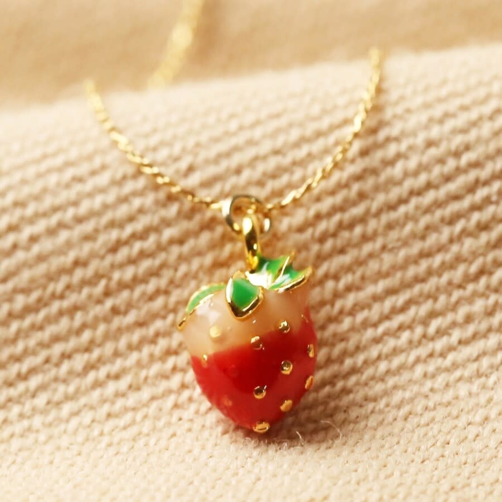 Lisa Angel Tiny Strawberry Pendant Necklace in Gold