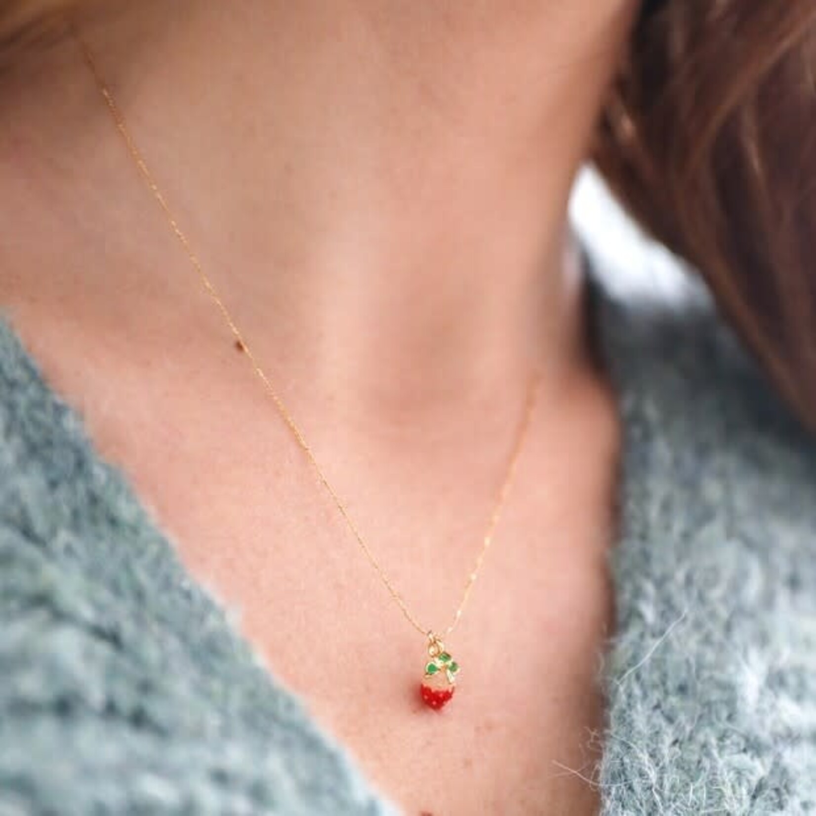 Lisa Angel Tiny Strawberry Pendant Necklace in Gold