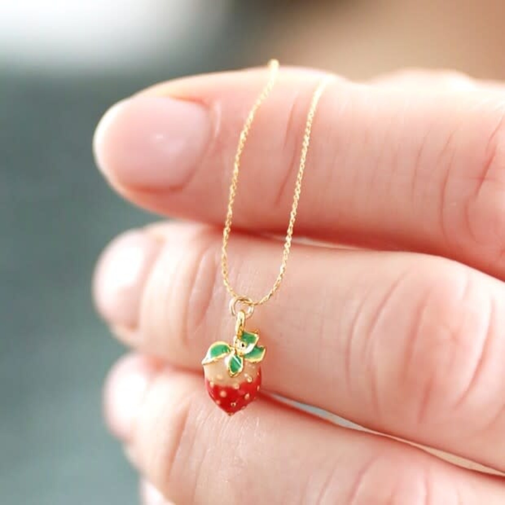 Lisa Angel Tiny Strawberry Pendant Necklace in Gold