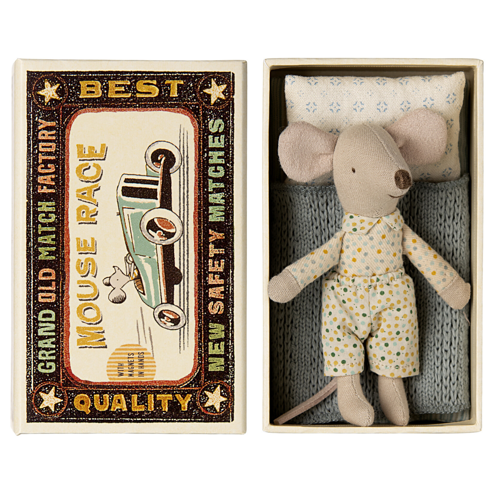 Maileg Maileg Little brother mouse in matchbox Polka Dot