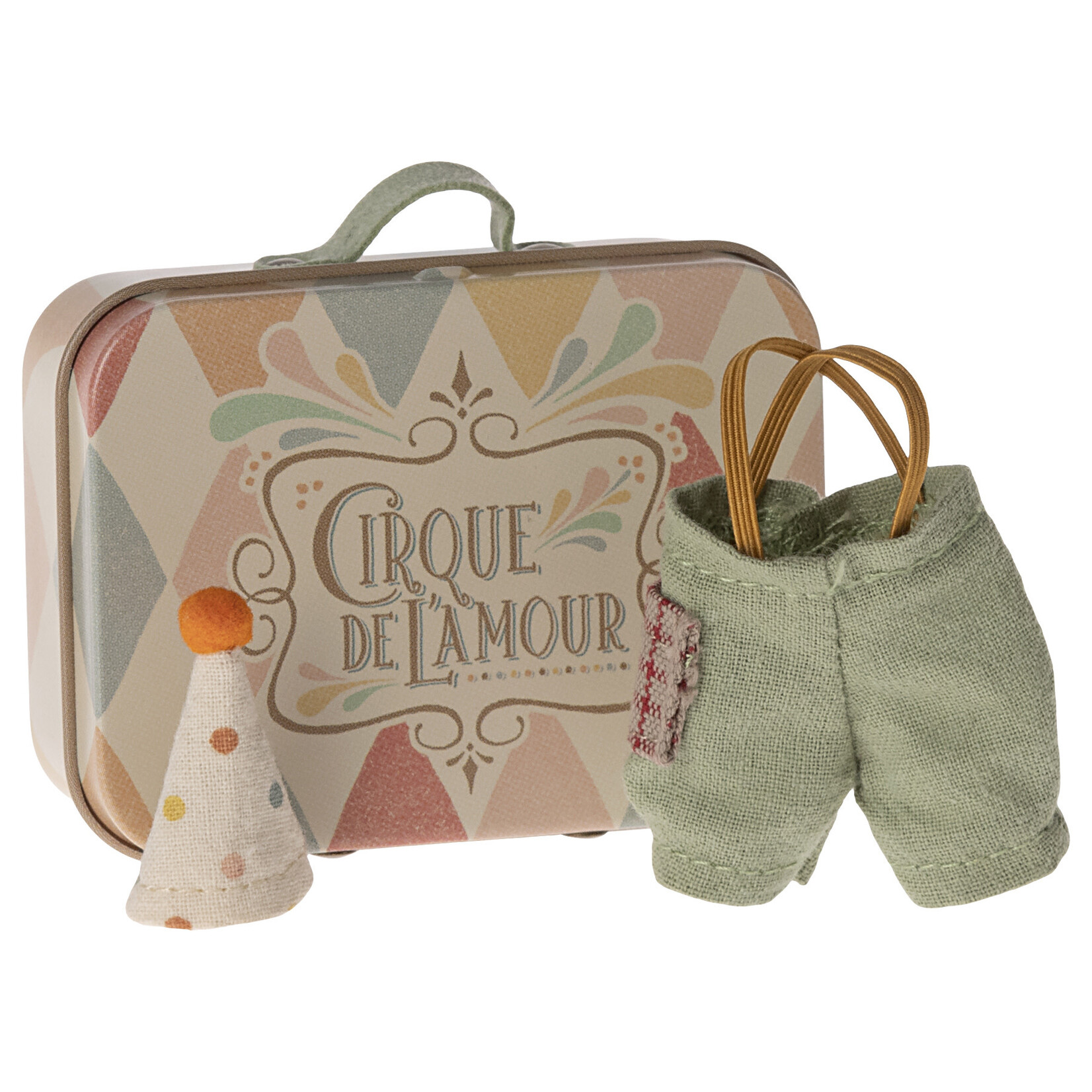 Maileg Maileg Circus Clown CLOTHES in suitcase Harlequin Cirque De L'amour Tin for Little brother mouse