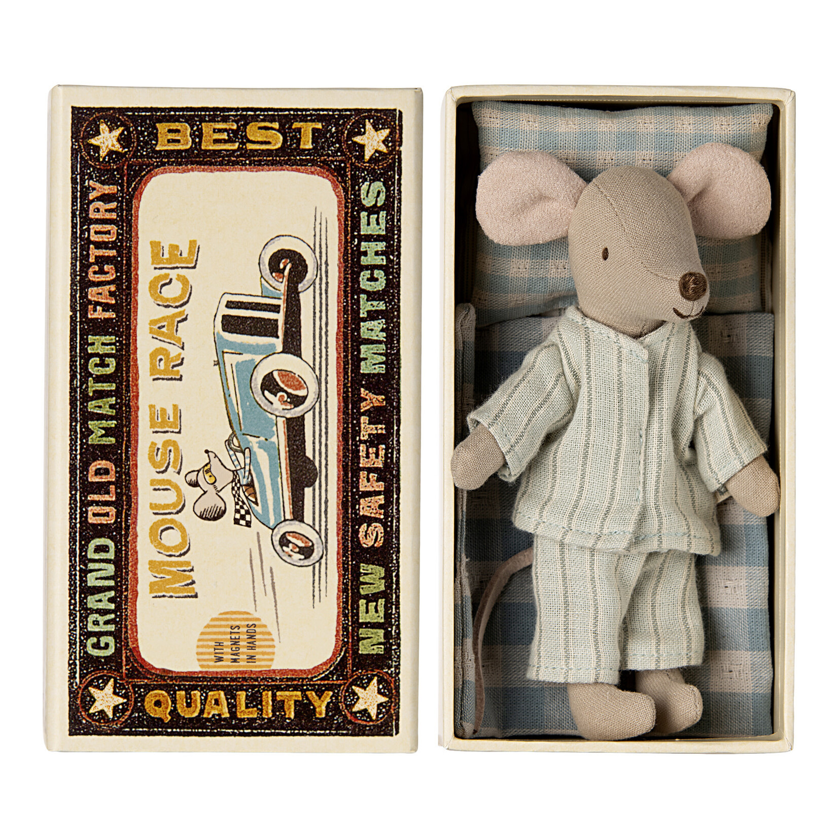 Maileg Maileg Big Brother mouse in matchbox with magnetic hands - Stripe pjs