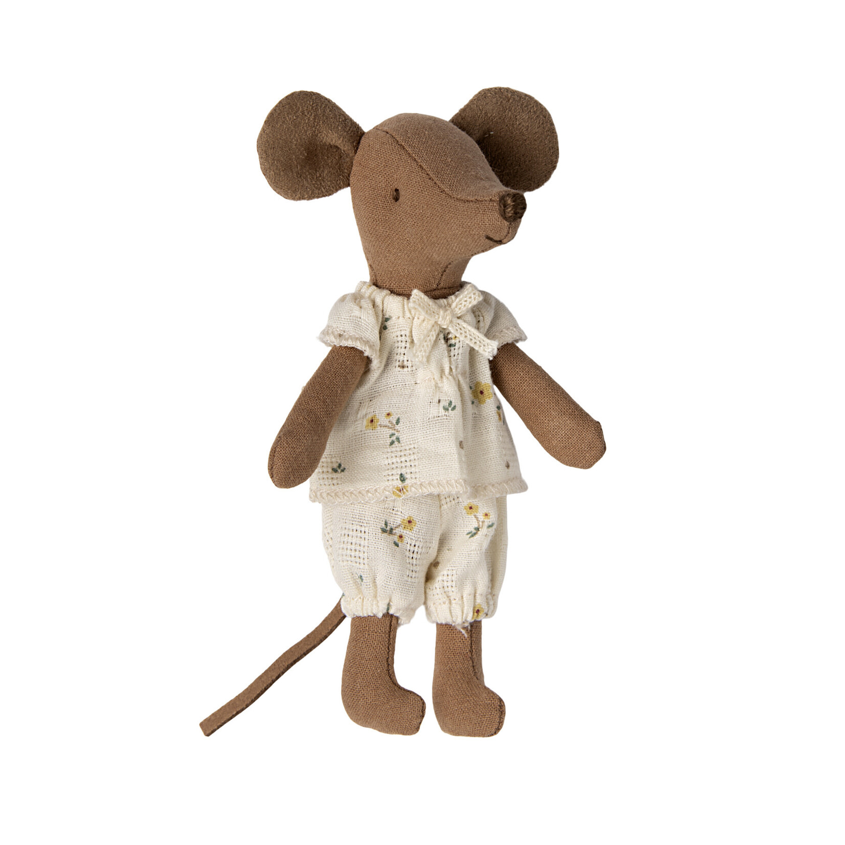 Maileg Maileg Big sister Brown mouse in matchbox with magnetic hands - Floral pjs