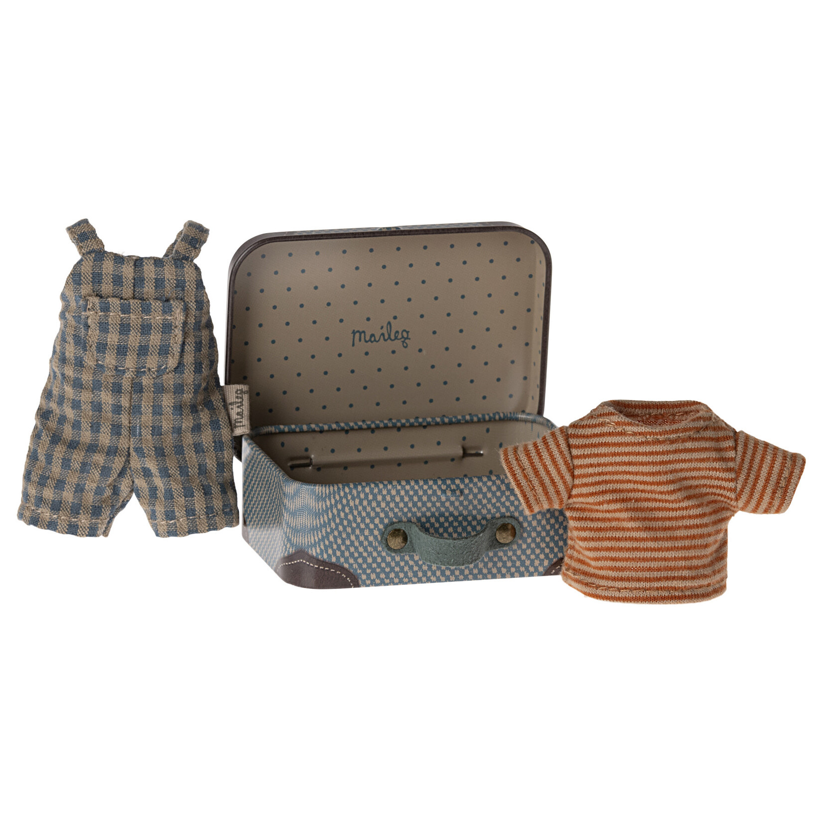 Maileg PRE ORDER Maileg Overalls and shirt in suitcase, Big brother mouse - Estimated arrival mid/end May