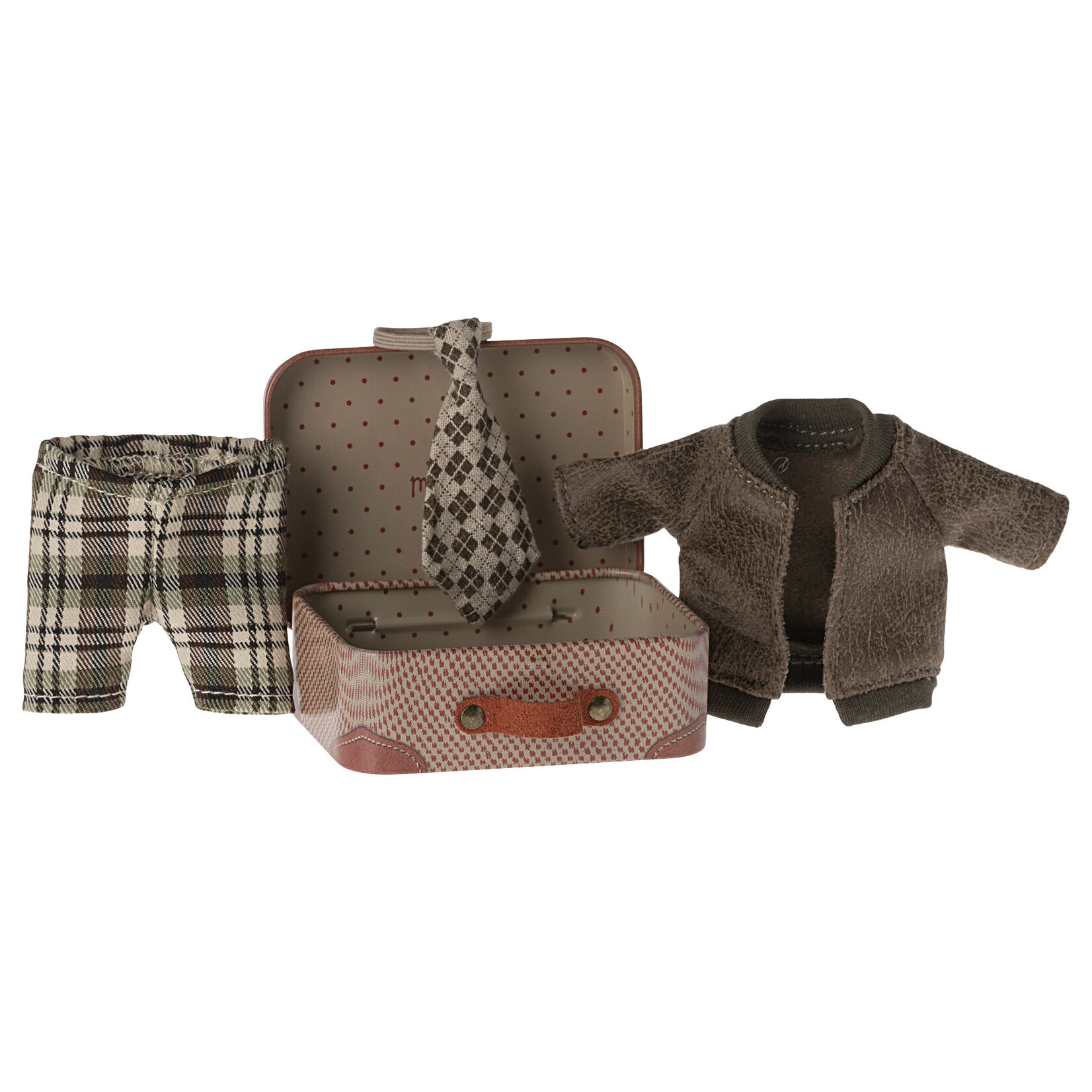 Maileg PRE ORDER Maileg Jacket Pants and tie CLOTHES in suitcase for Grandpa mouse - Estimated arrival mid/end May