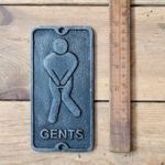 IRON RANGE Plaque Toilet Door GENTS Symbol Cast Antique Iron 75mm x 150