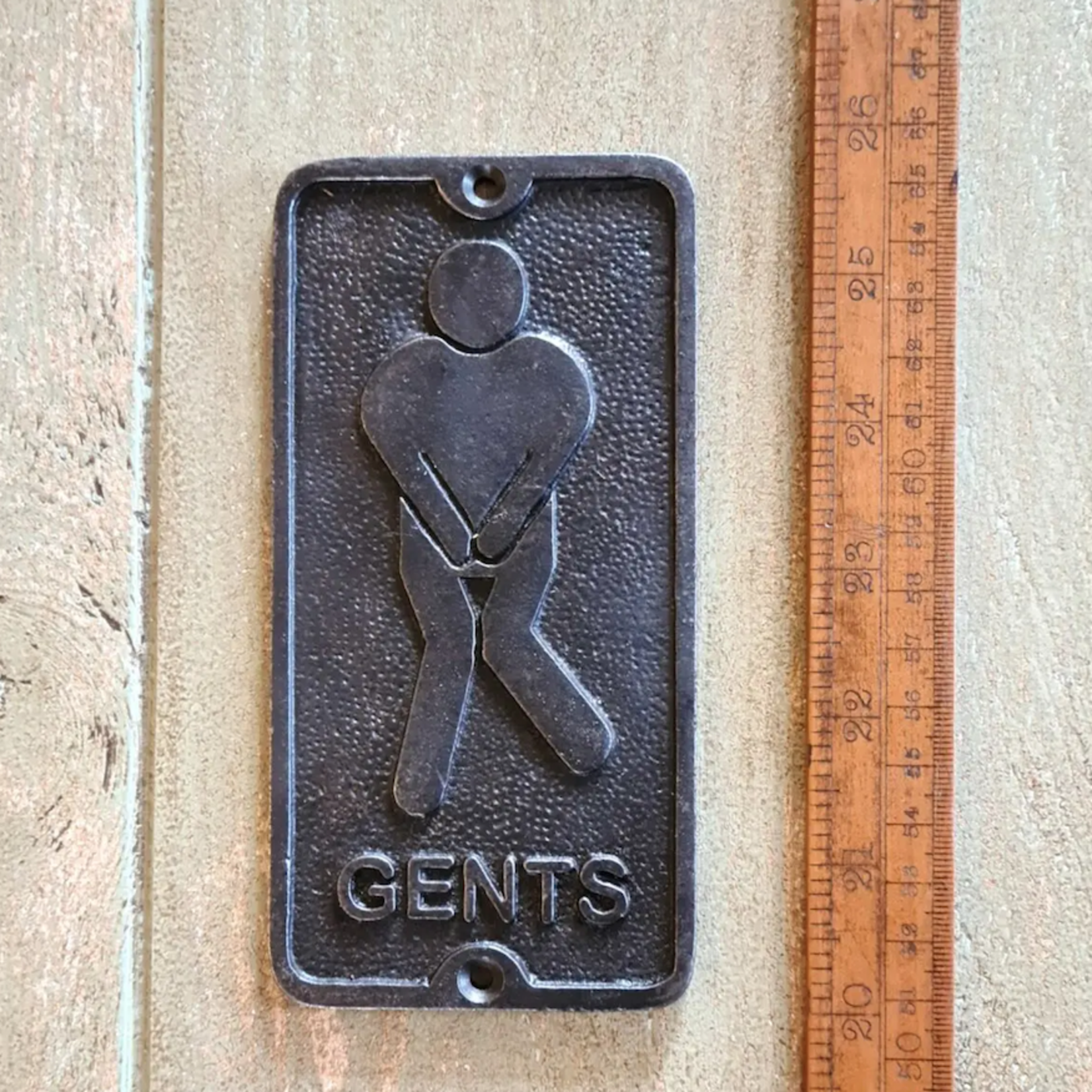 IRON RANGE Plaque Toilet Door GENTS Symbol Cast Antique Iron 75mm x 150