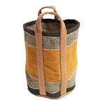 Fiona Walker Fiona Walker Jute Storage Bag/Basket - Mustard Black and White Stripe 60x43cm