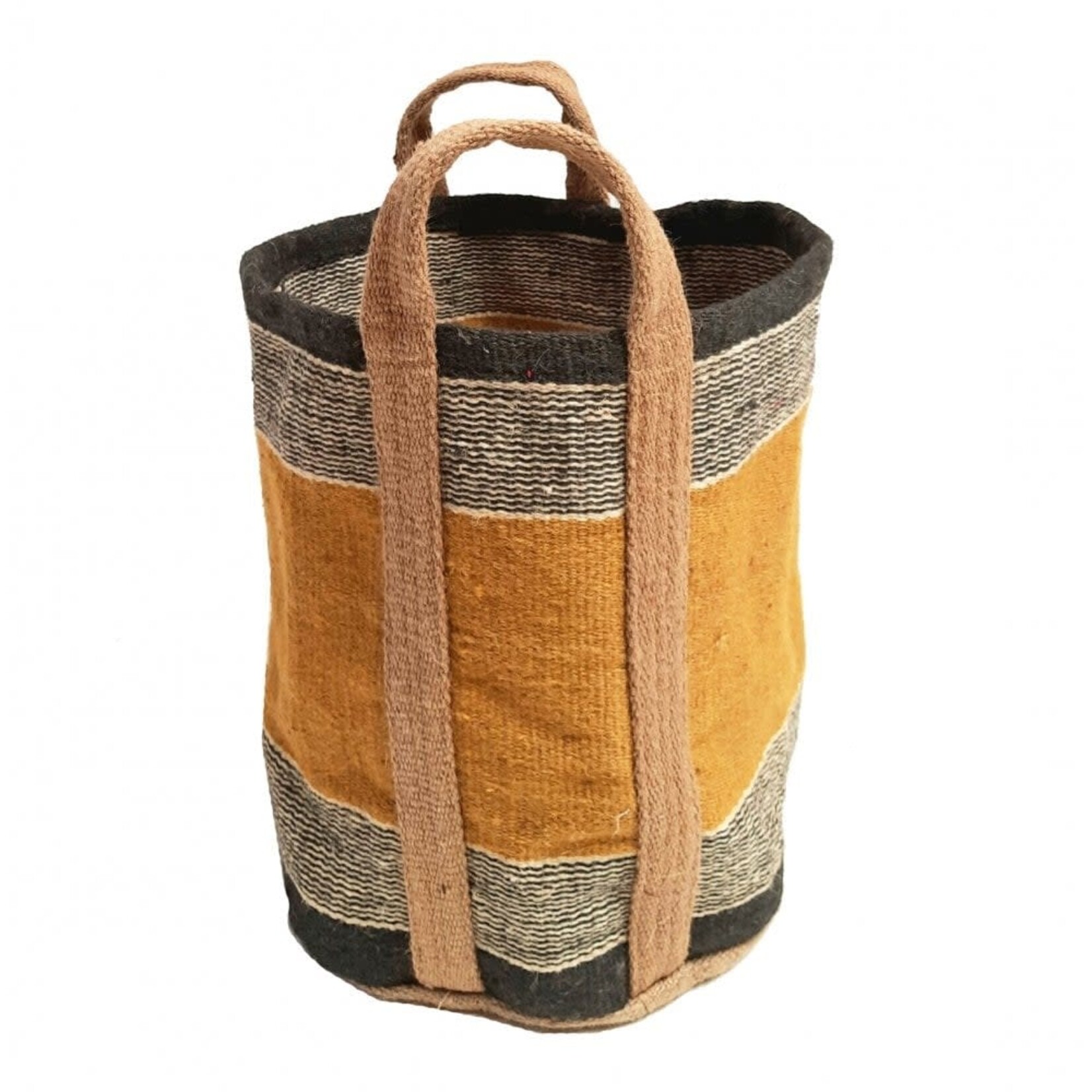 Fiona Walker Fiona Walker Jute Storage Bag/Basket - Mustard Black and White Stripe 60x43cm
