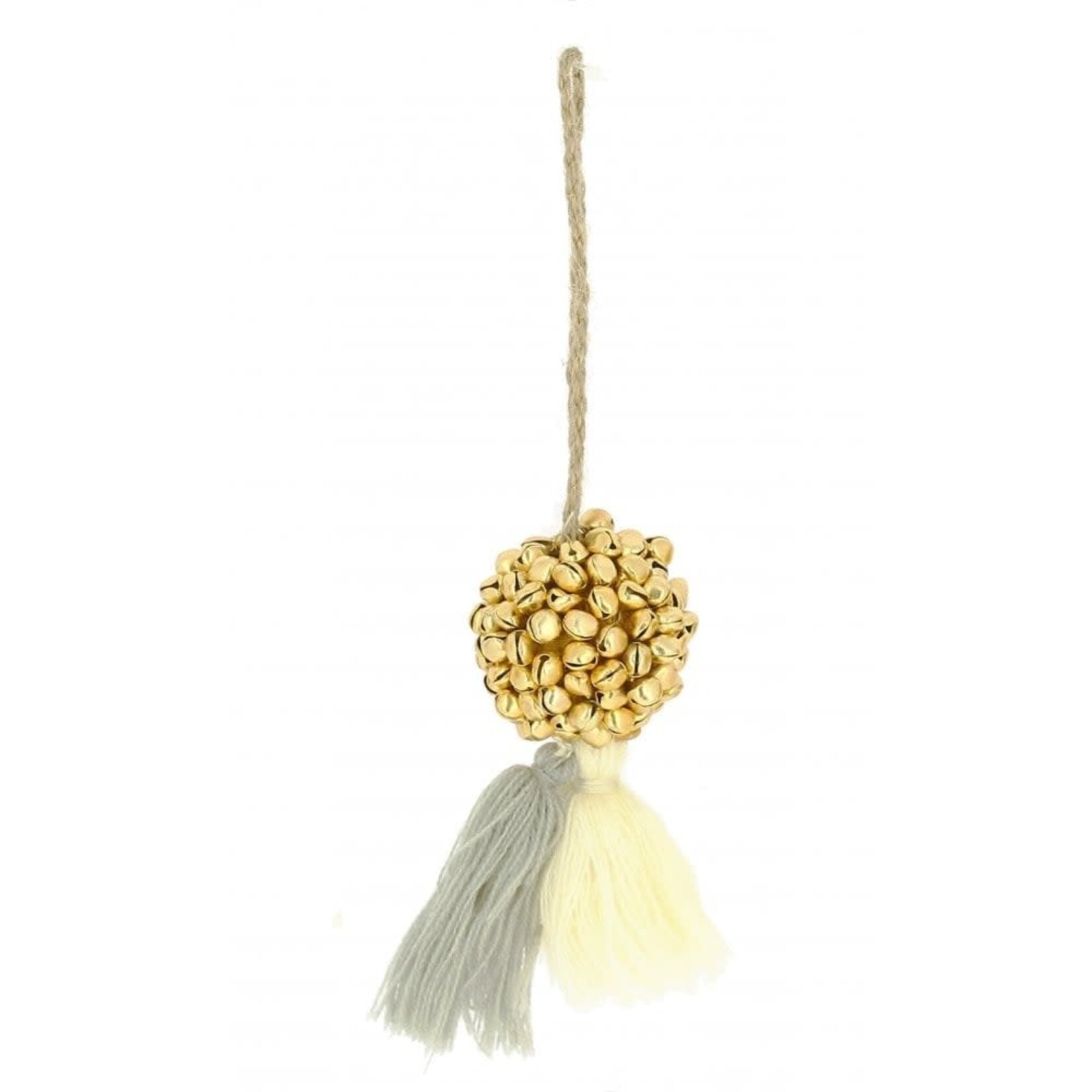 Fiona Walker Fiona Walker Pastel Mini Gold Bell 6cm Bauble with Cream and Grey Tassel