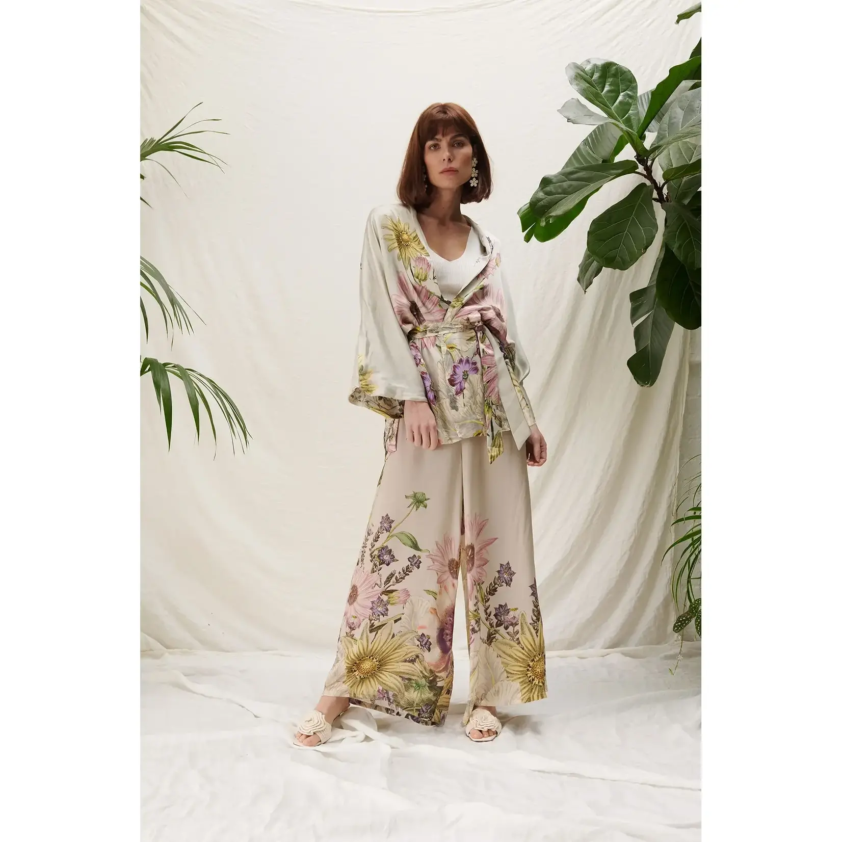 ONE HUNDRED STARS Daisy Stone Satin Palazzo Pants