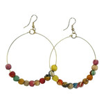 Casa Verde Fabric Hoop Earrings L7cm - Balls at Bottom