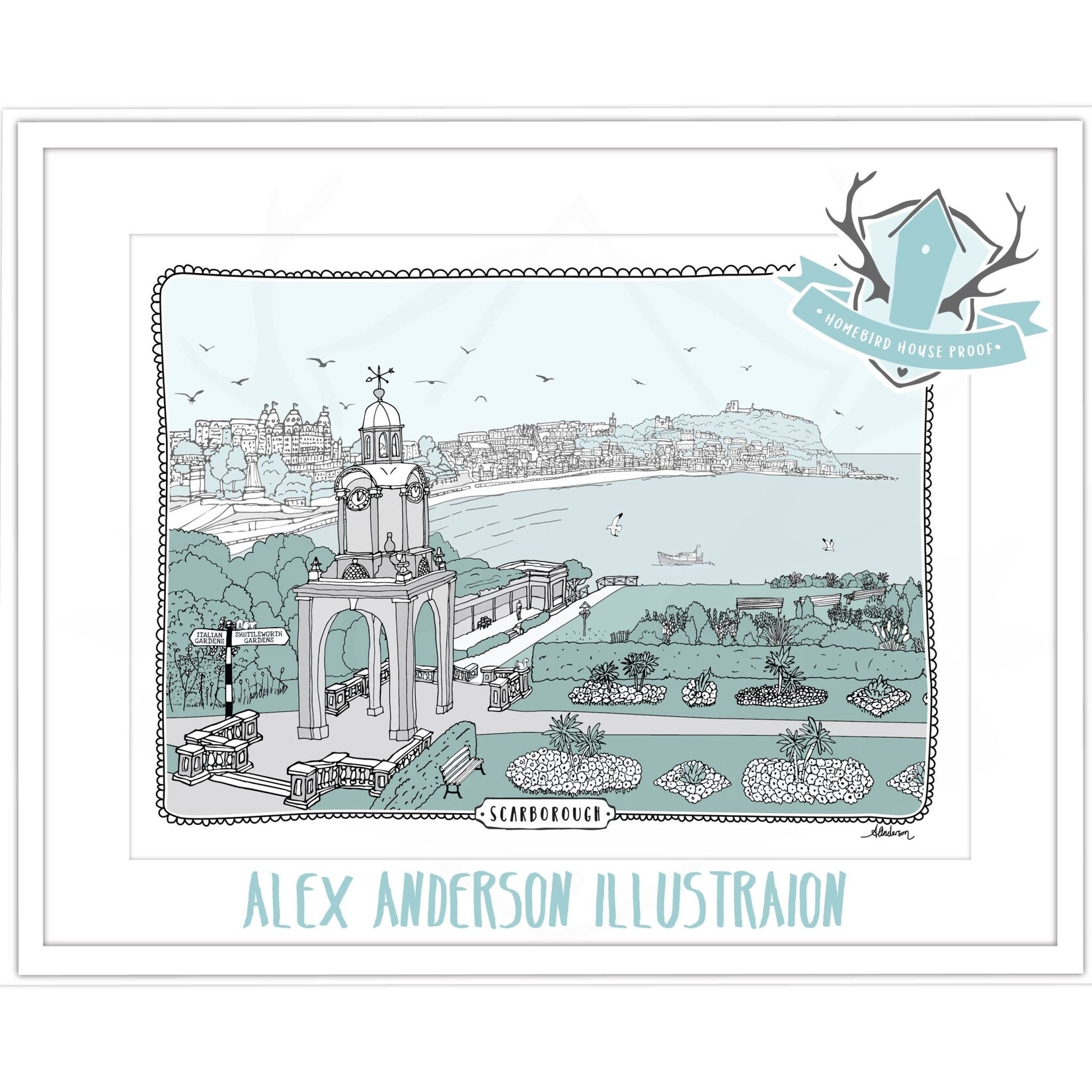 Homebird Art Alex Anderson Duck Egg CLOCK TOWER Illustration