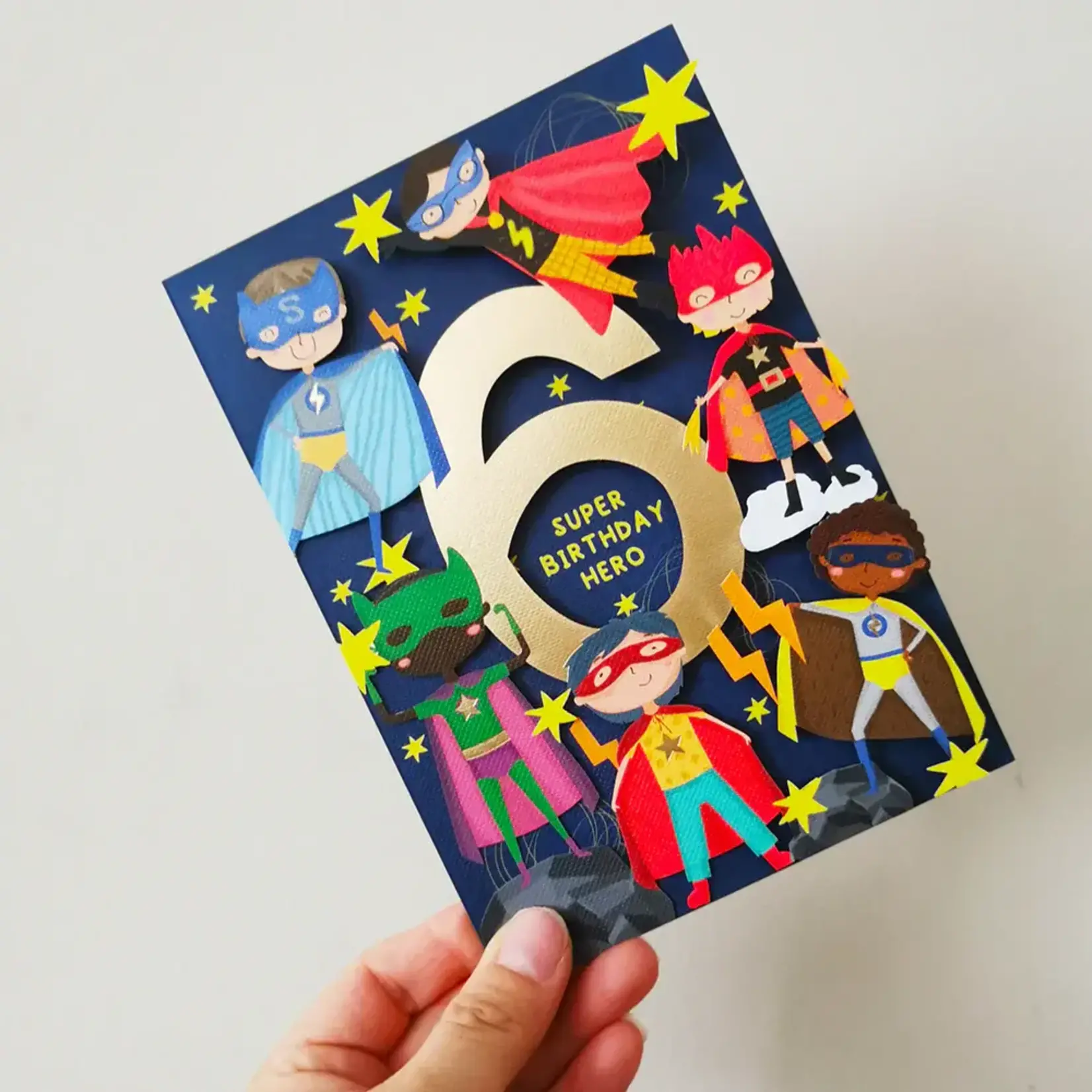 AllJoy Design Superhero 6th Birthday Laser Cut Card