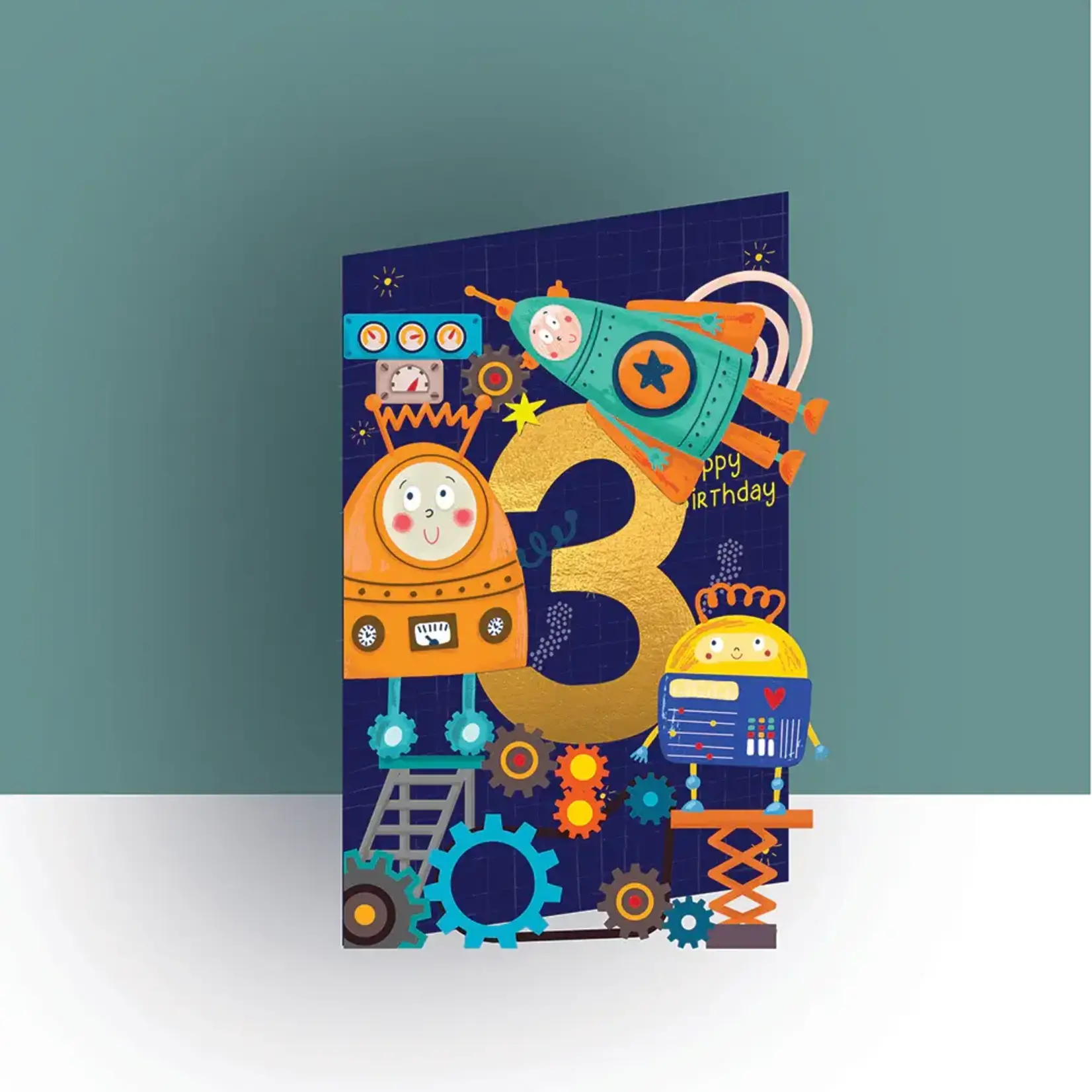 AllJoy Design Robots 3rd Birthday Laser Cut Card