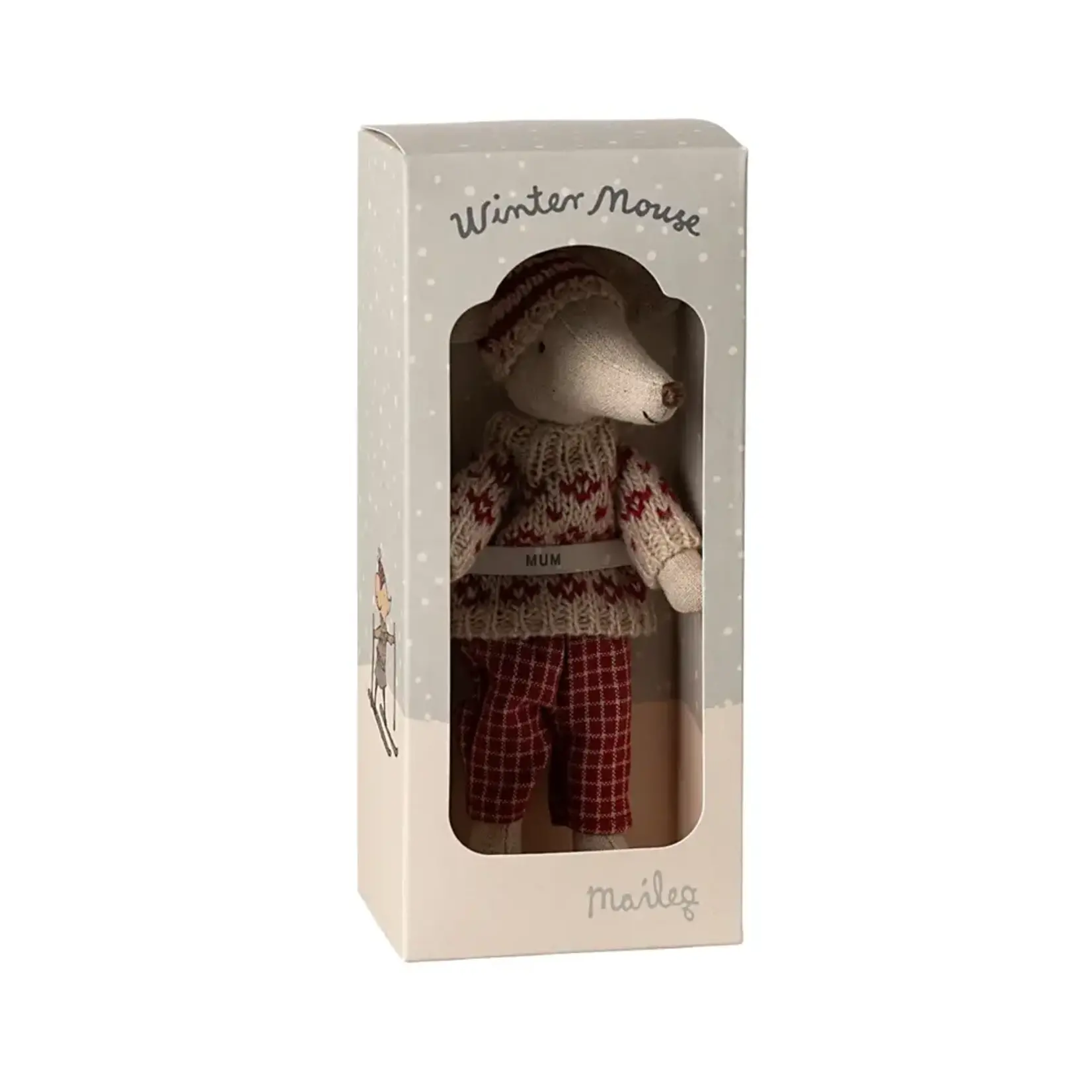 Maileg Maileg Winter mouse with ski set Mum with hat - Red