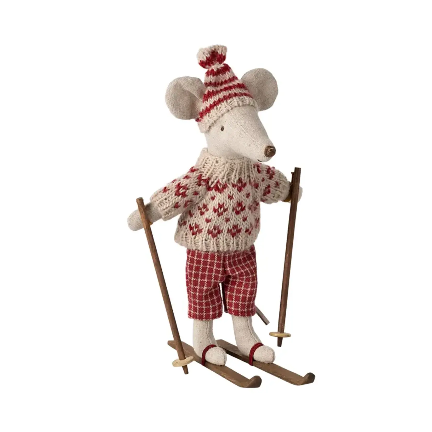 Maileg Maileg Winter mouse with ski set Mum with hat - Red