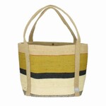 Fiona Walker Jute Tote Bag - Mustard, Cream & Black Stripes 60x40cm