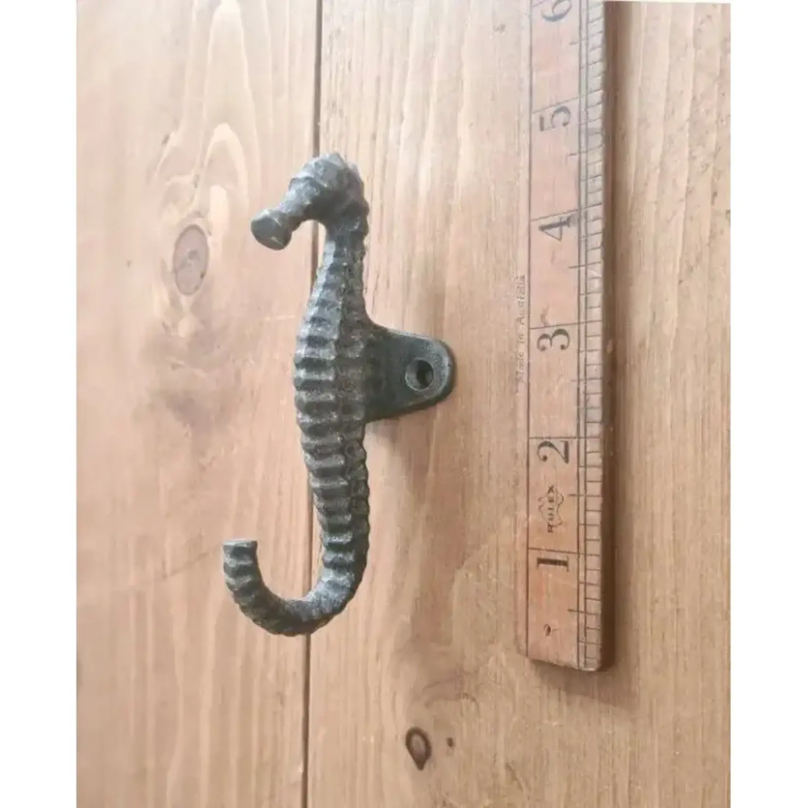 IRON RANGE LONG Coat Hook Single SEAHORSE Cast Antique Iron 120mm