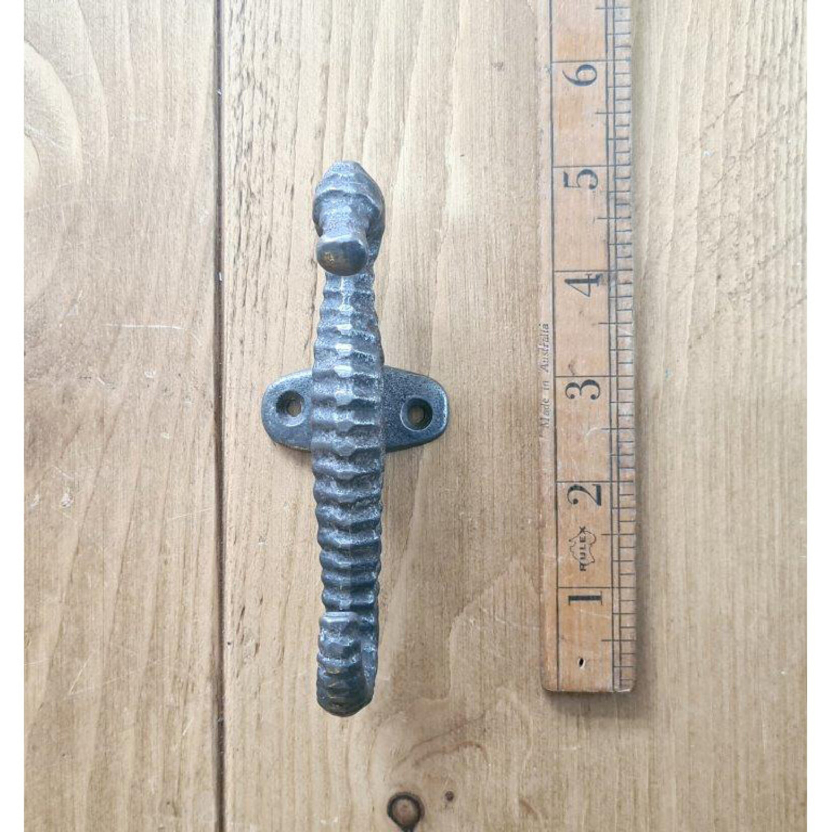 IRON RANGE LONG Coat Hook Single SEAHORSE Cast Antique Iron 120mm