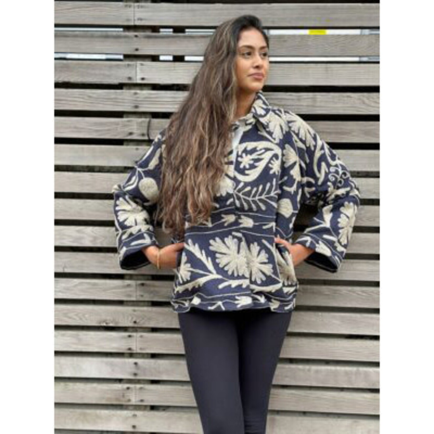 EDL Ltd Suzani Bolero Jacket Navy Taupe