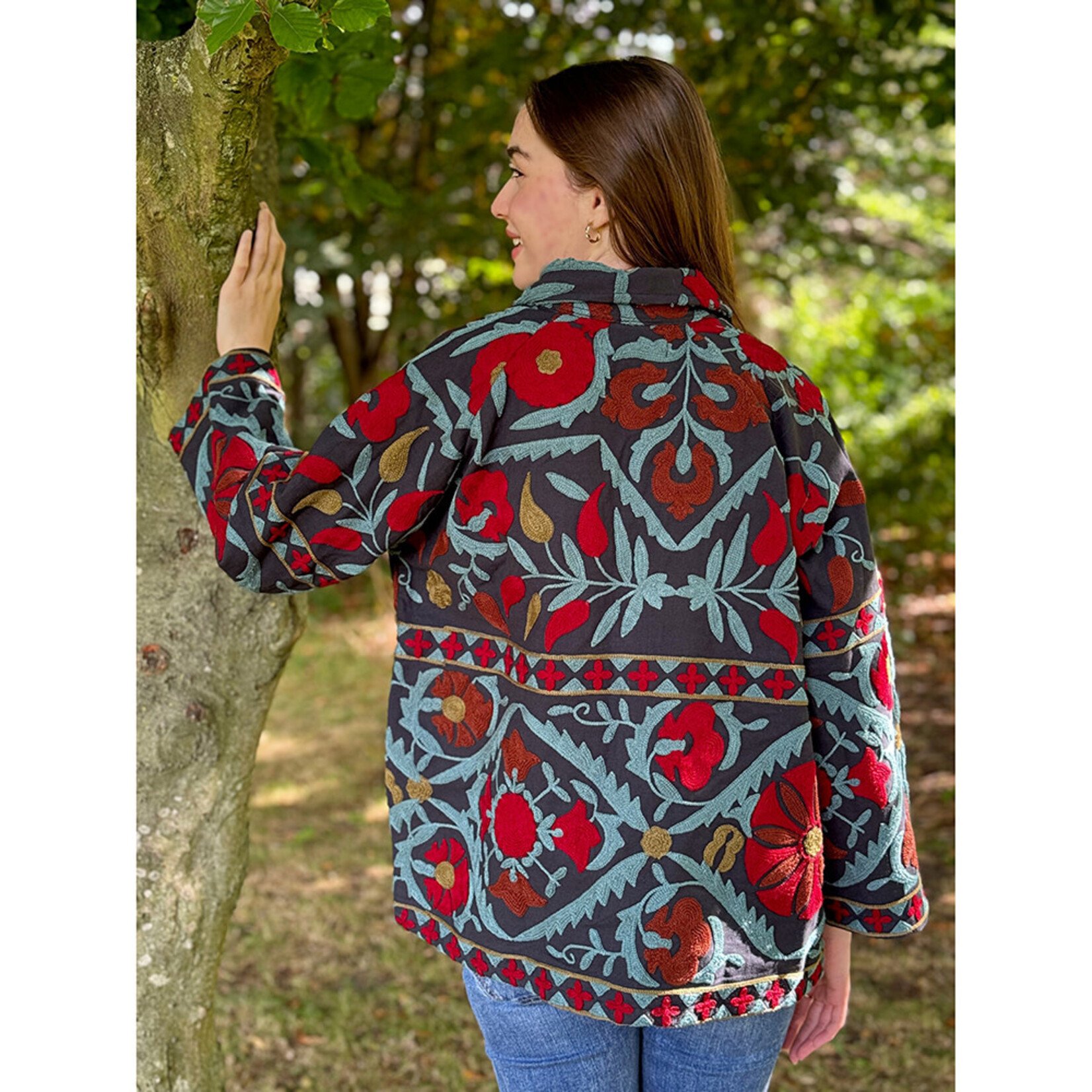 EDL Ltd Suzani Bolero Jacket Navy Red