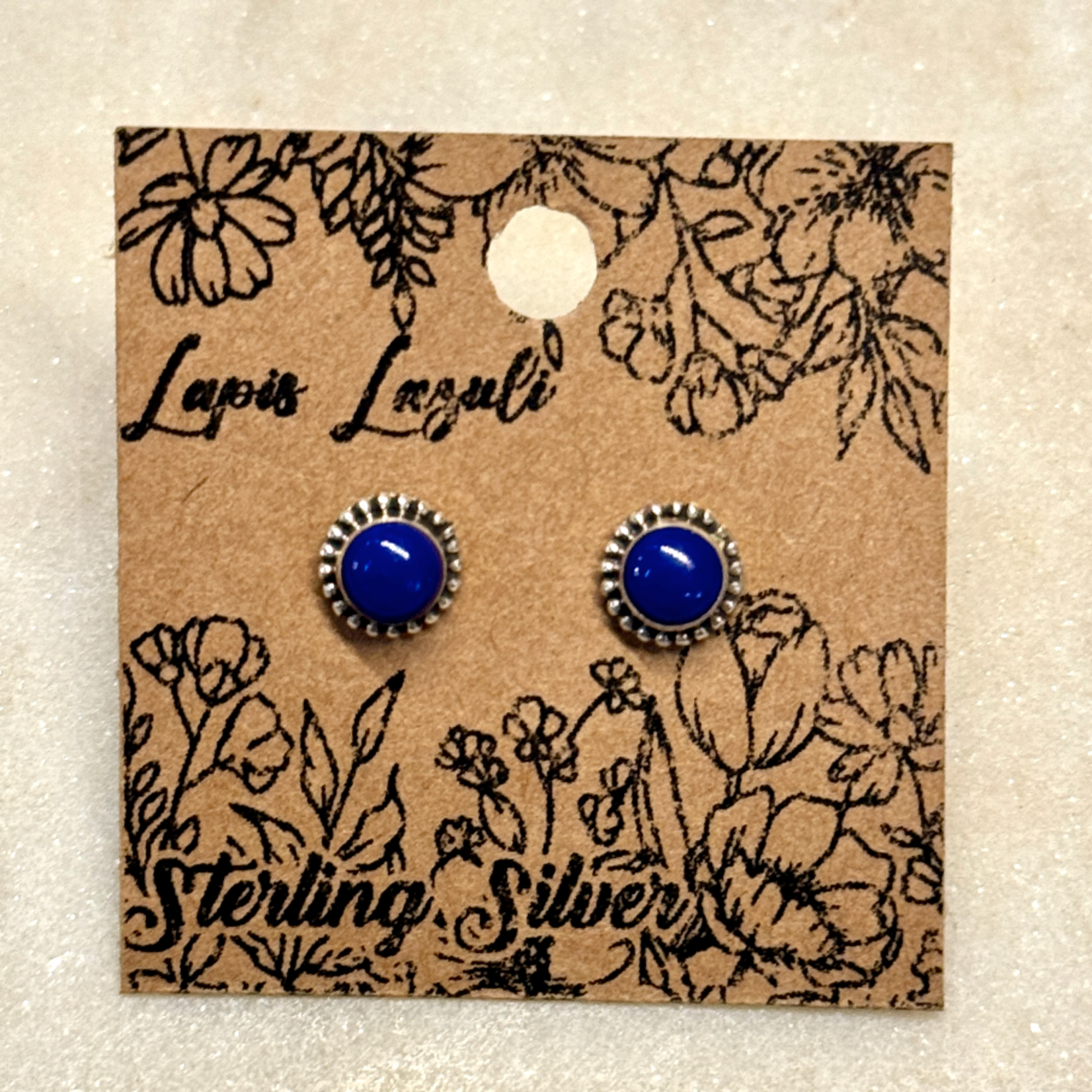 Lapis Midnight Blue Tibetan Round Stud Earrings small  70mm dia x  45mm proud - stone 50mm dia