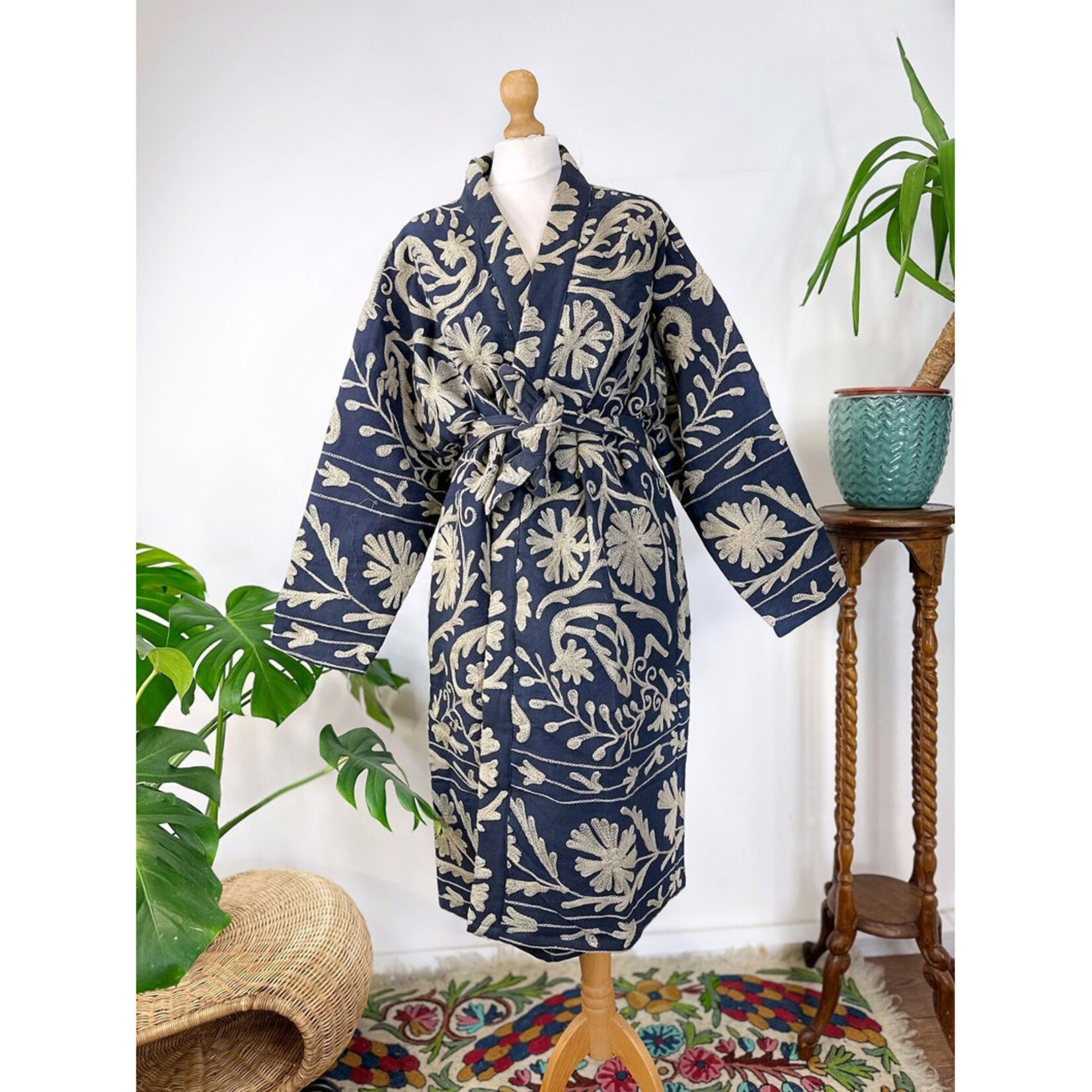 EDL Ltd Suzani Long Jacket Navy Taupe