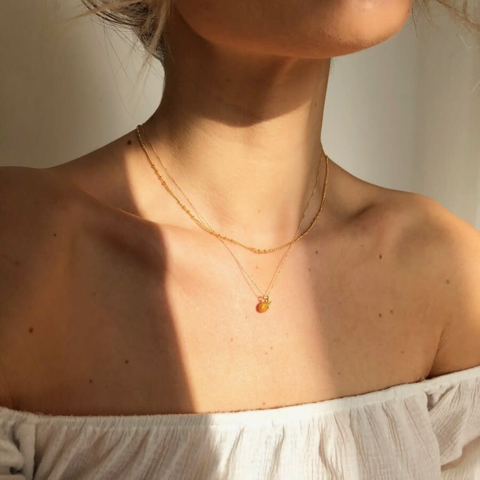 Lisa Angel Tiny Orange Pendant Necklace in Gold