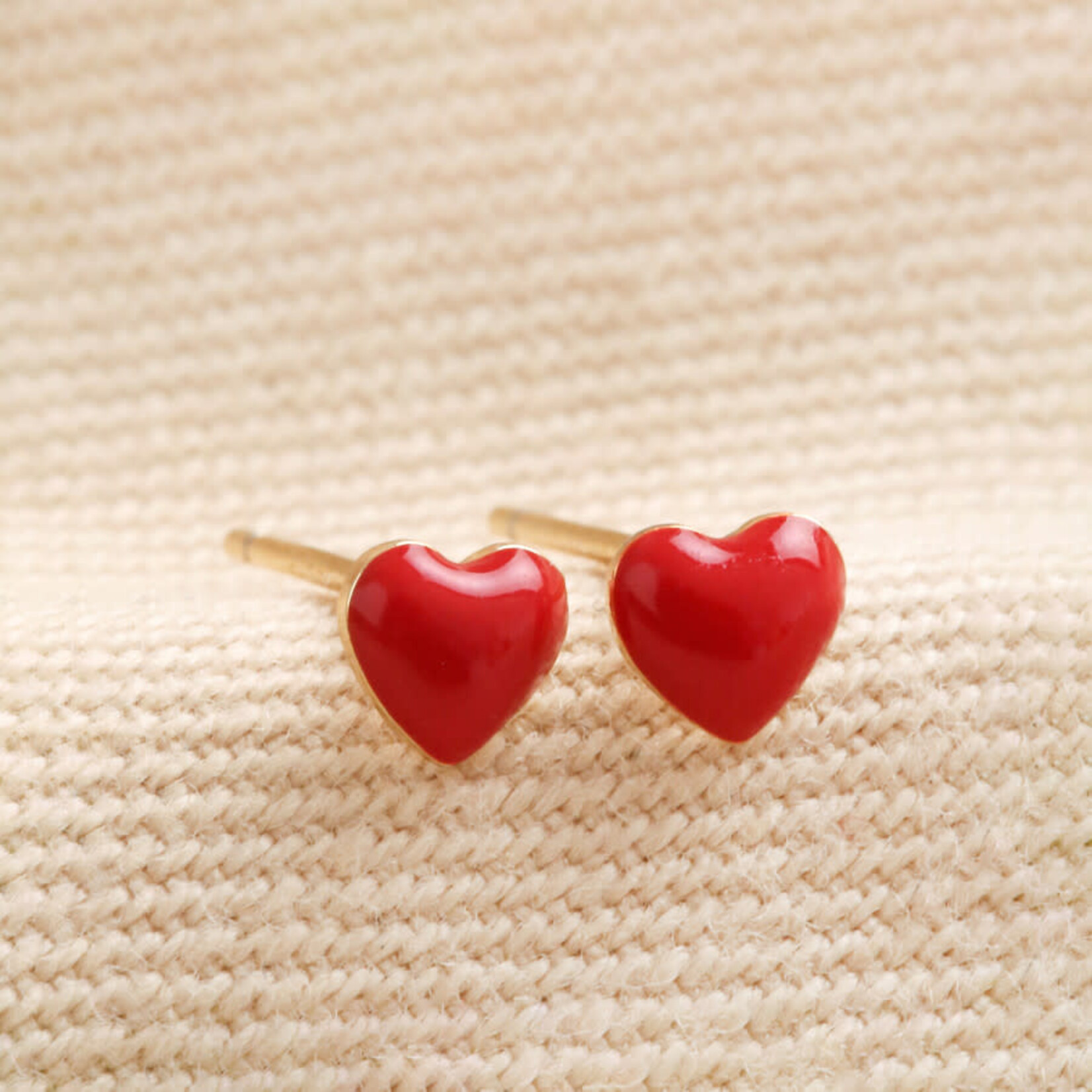 Lisa Angel Gold Sterling Silver Red Enamel Heart Stud Earrings