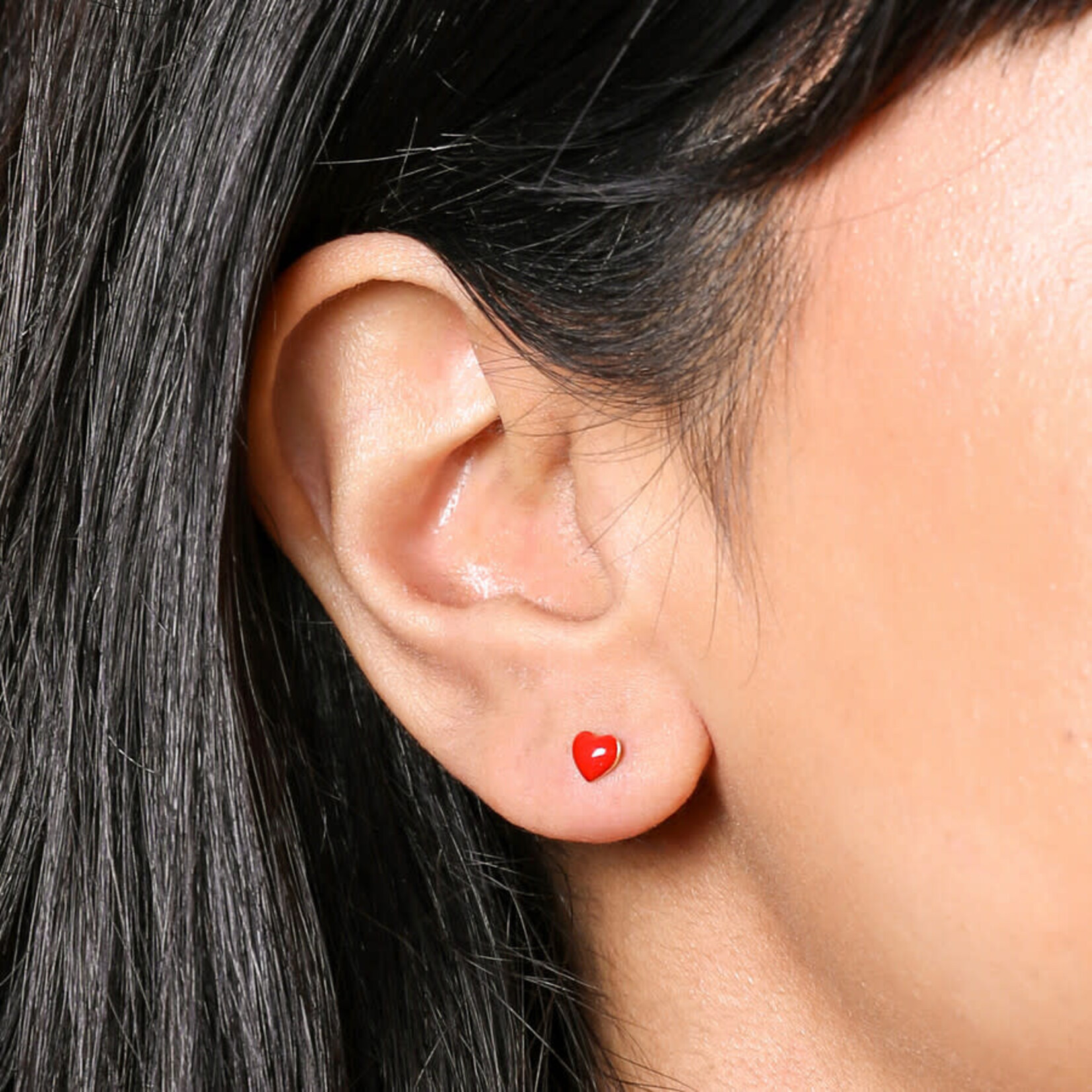 Lisa Angel Gold Sterling Silver Red Enamel Heart Stud Earrings
