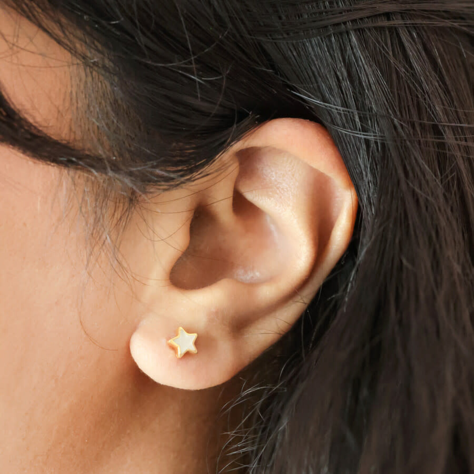 Lisa Angel Gold Sterling Silver Mother of Pearl Star Stud Earrings