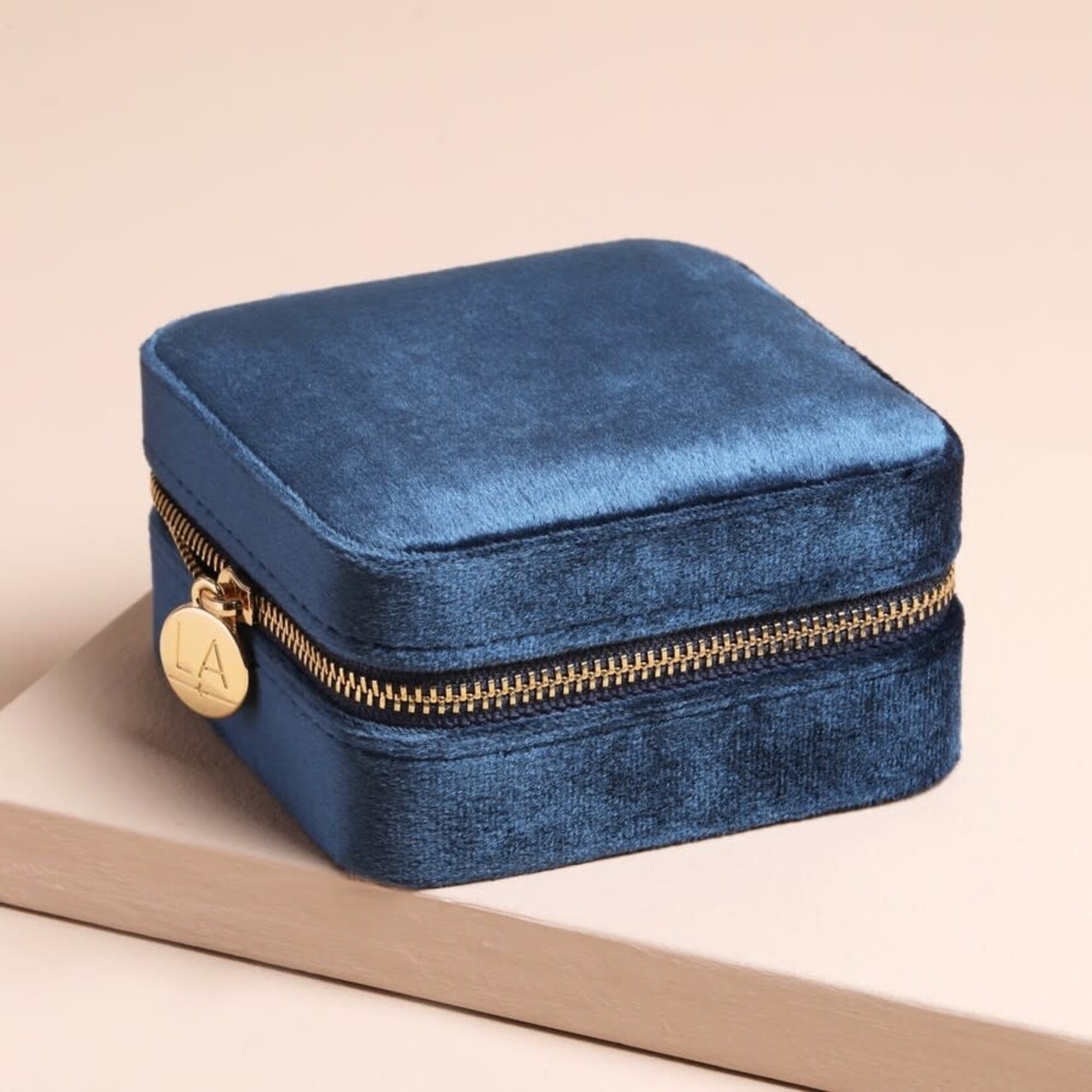 Lisa Angel Navy Blue Velvet Square Travel Jewellery Case