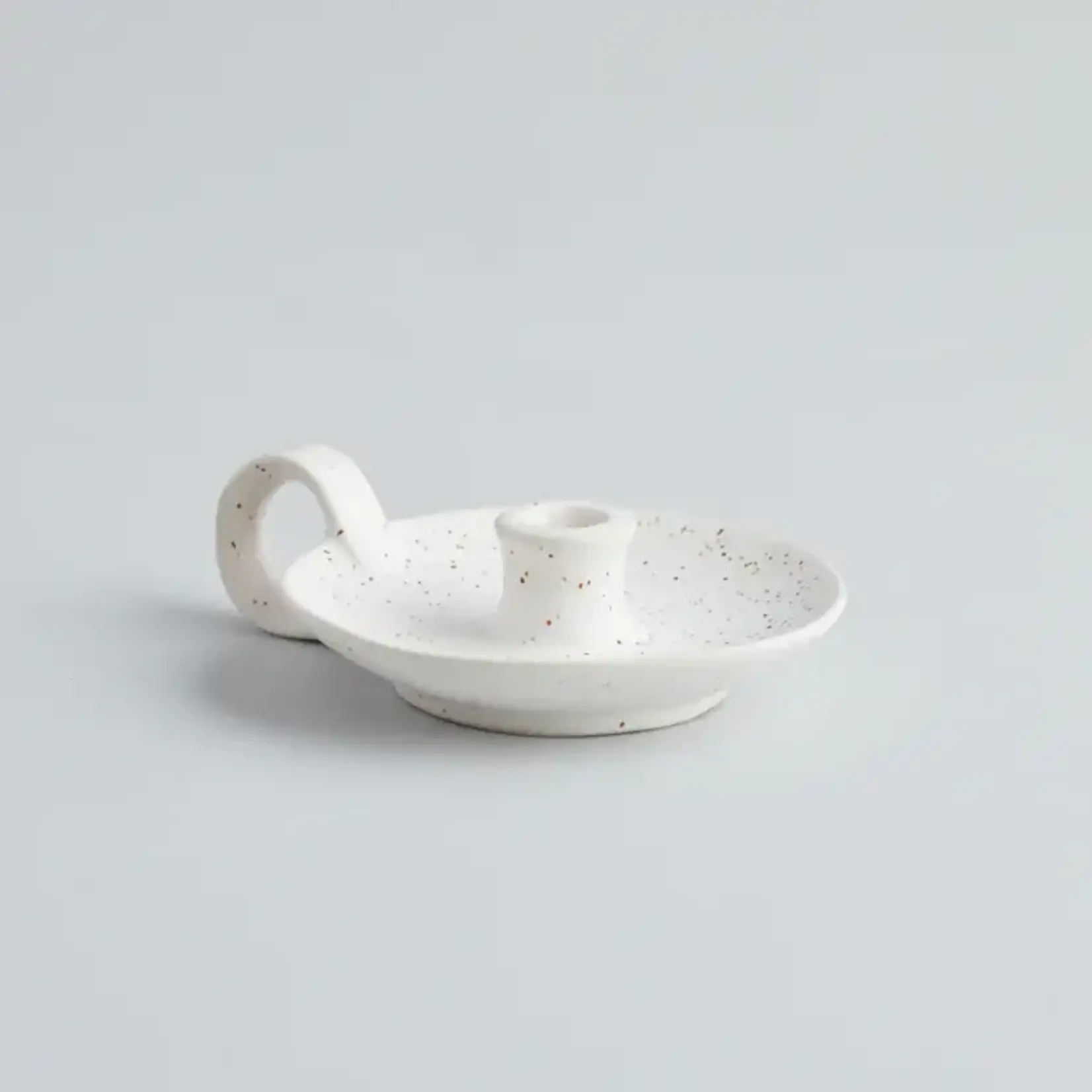 St. Eval St Eval White Speckle 1/2" Candle Holder with Handle