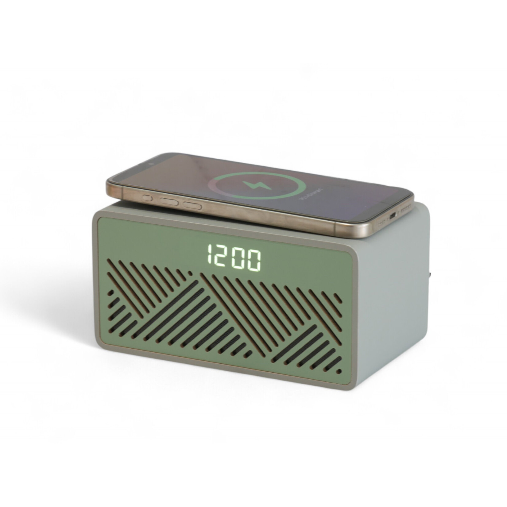 Steepletone Rise Alarm Clock Bluetooth Speaker and Charger Grey and Green