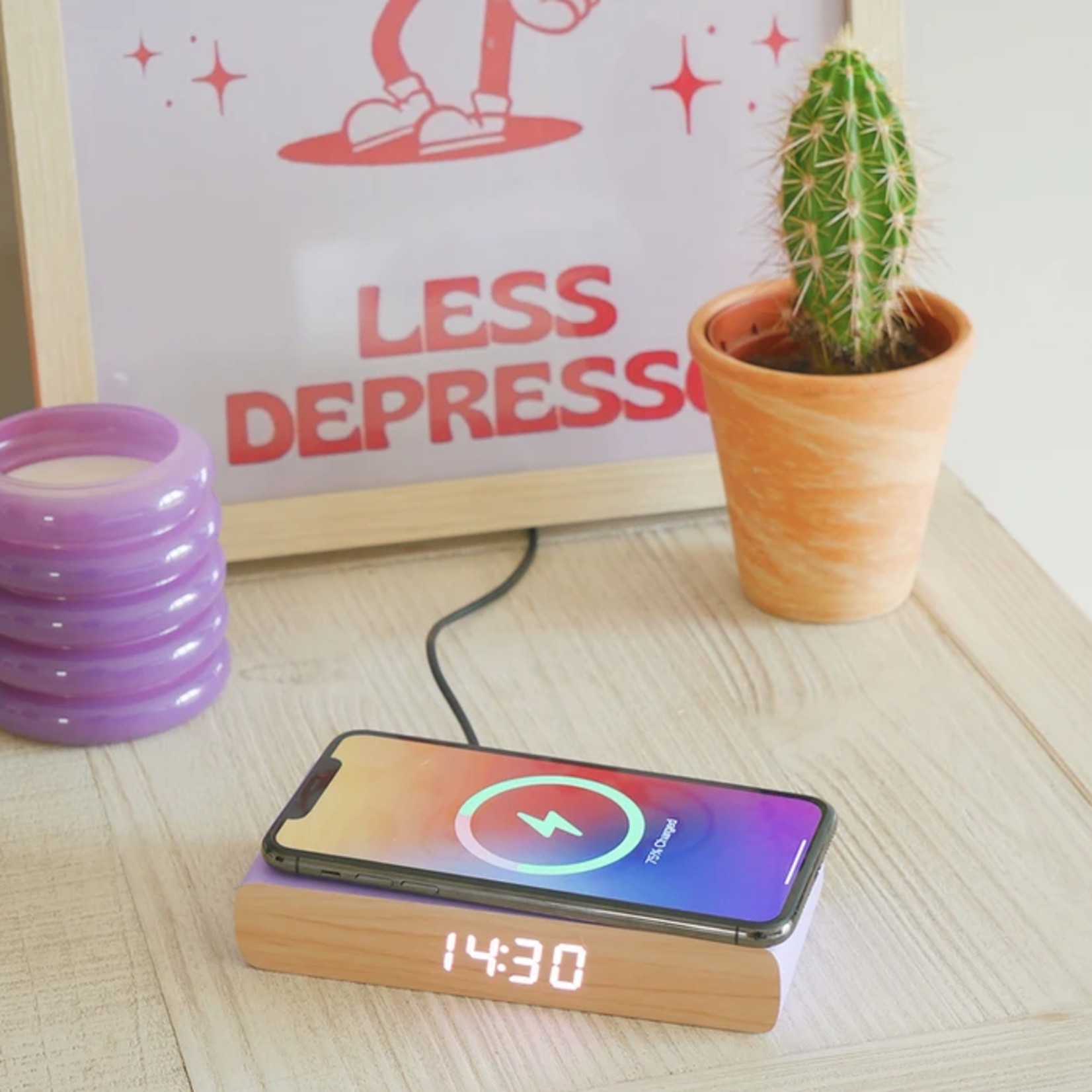 Steepletone Wireless Charger and Bedside Alarm Clock Purple