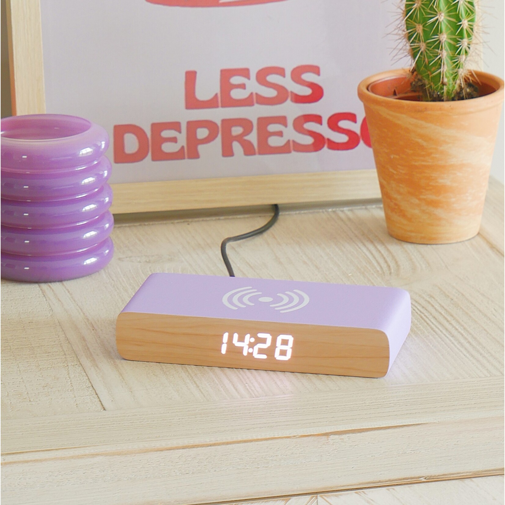 Steepletone Wireless Charger and Bedside Alarm Clock Purple