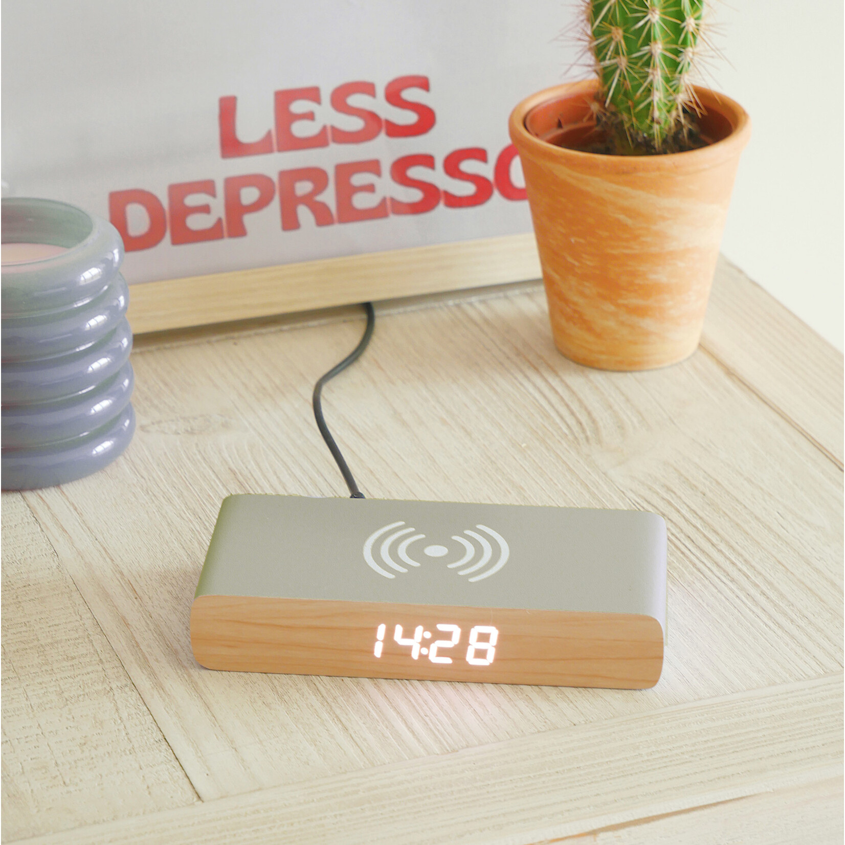 Steepletone Wireless Charger and Bedside Alarm Clock Grey